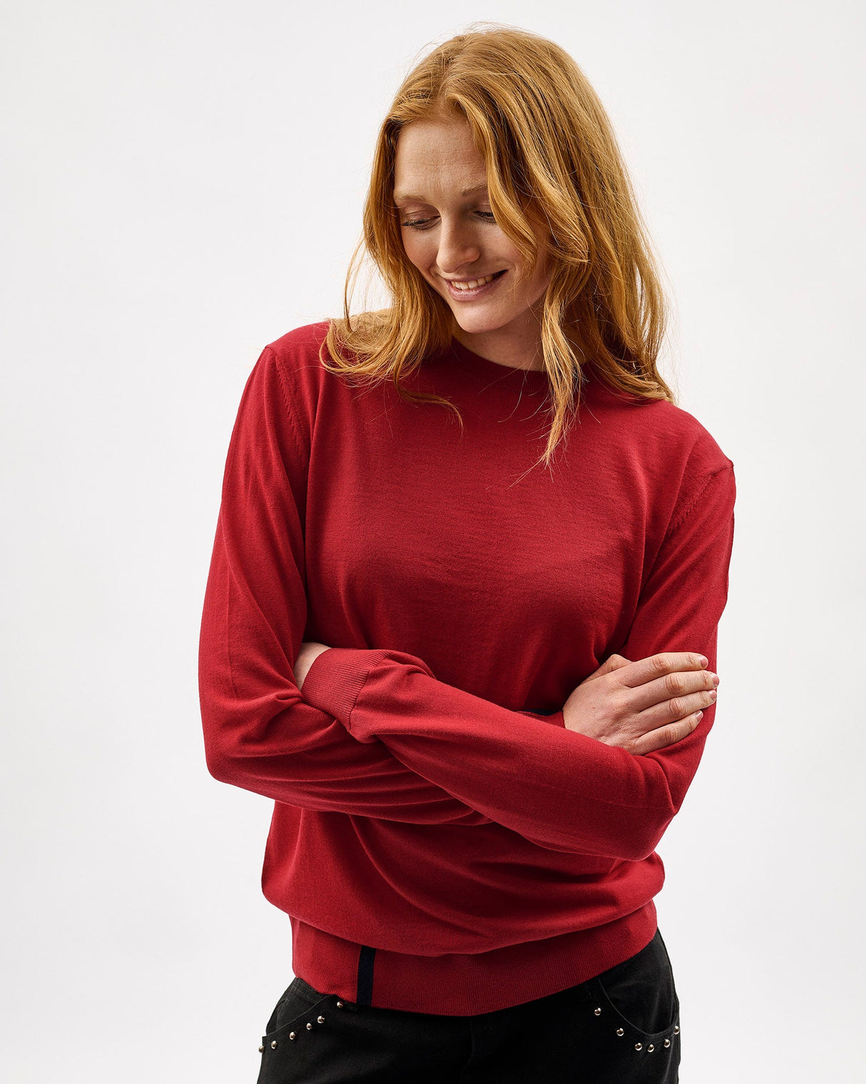 Unisex Red 100% Merino Knit Crew Neck Jumper