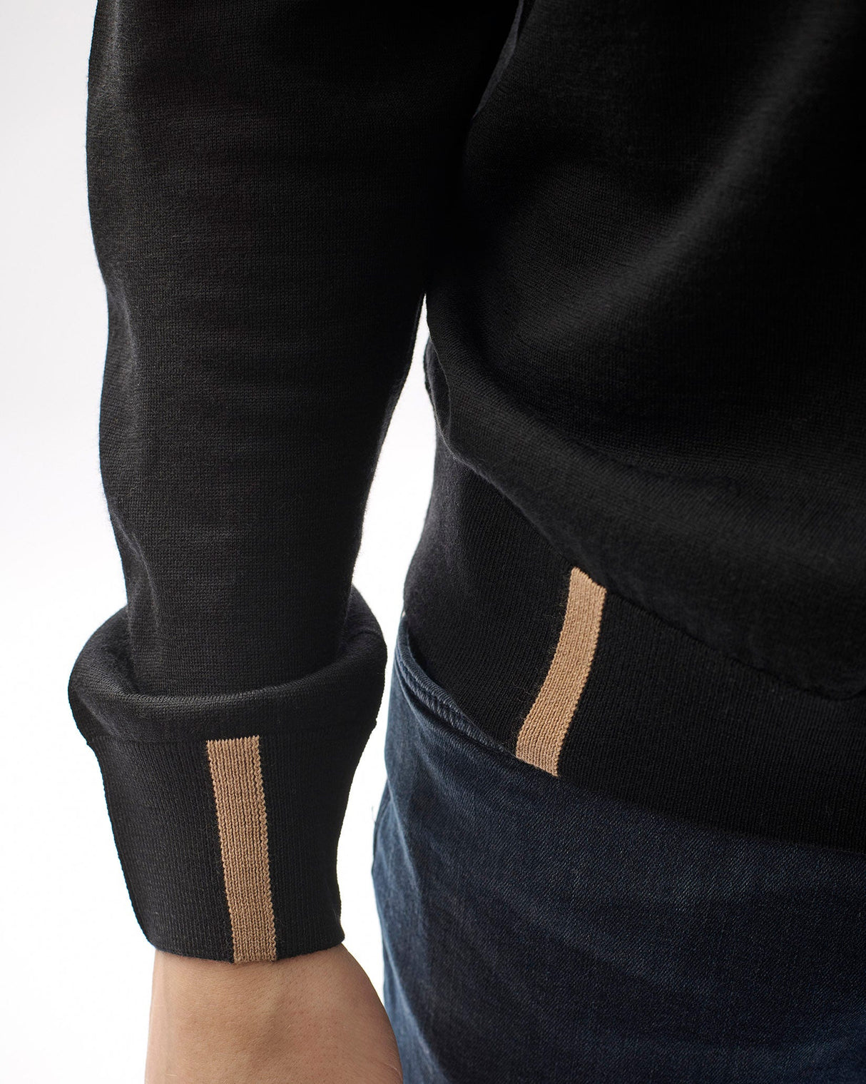 Black 100% Merino Knit Polo Jumper