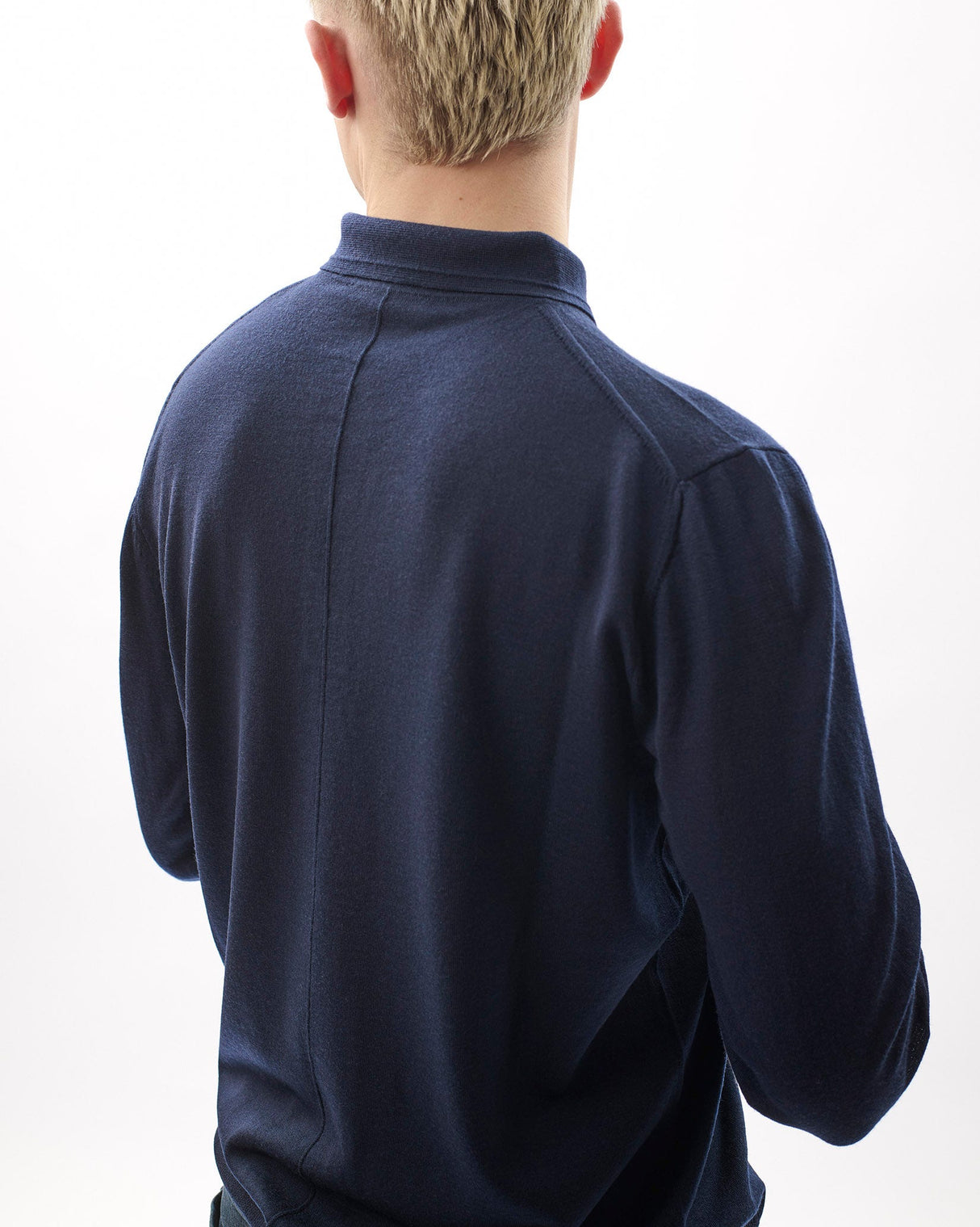 Navy 100% Merino Knit Polo Jumper