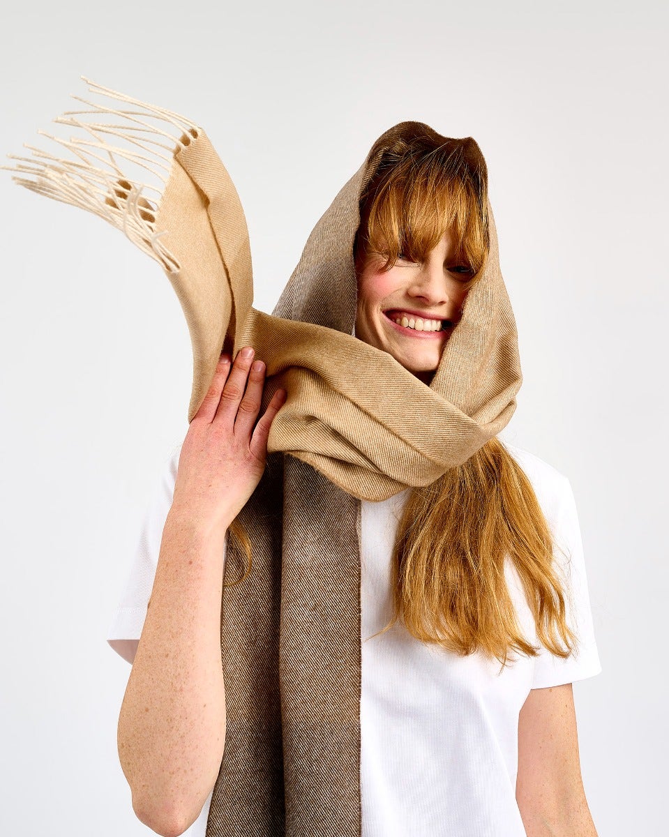 Ombre Camel Wide Merino Scarf