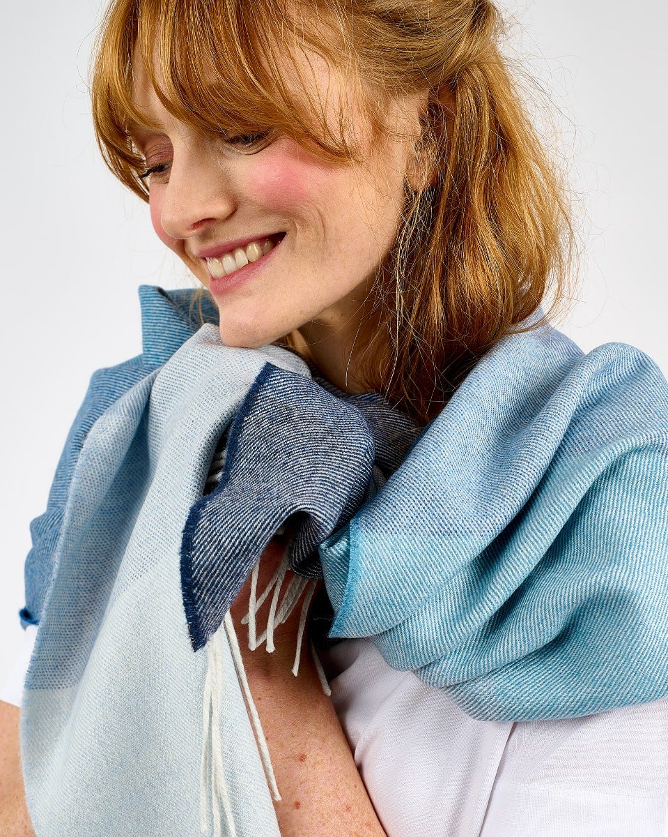 Ombre Denim Wide Merino Scarf