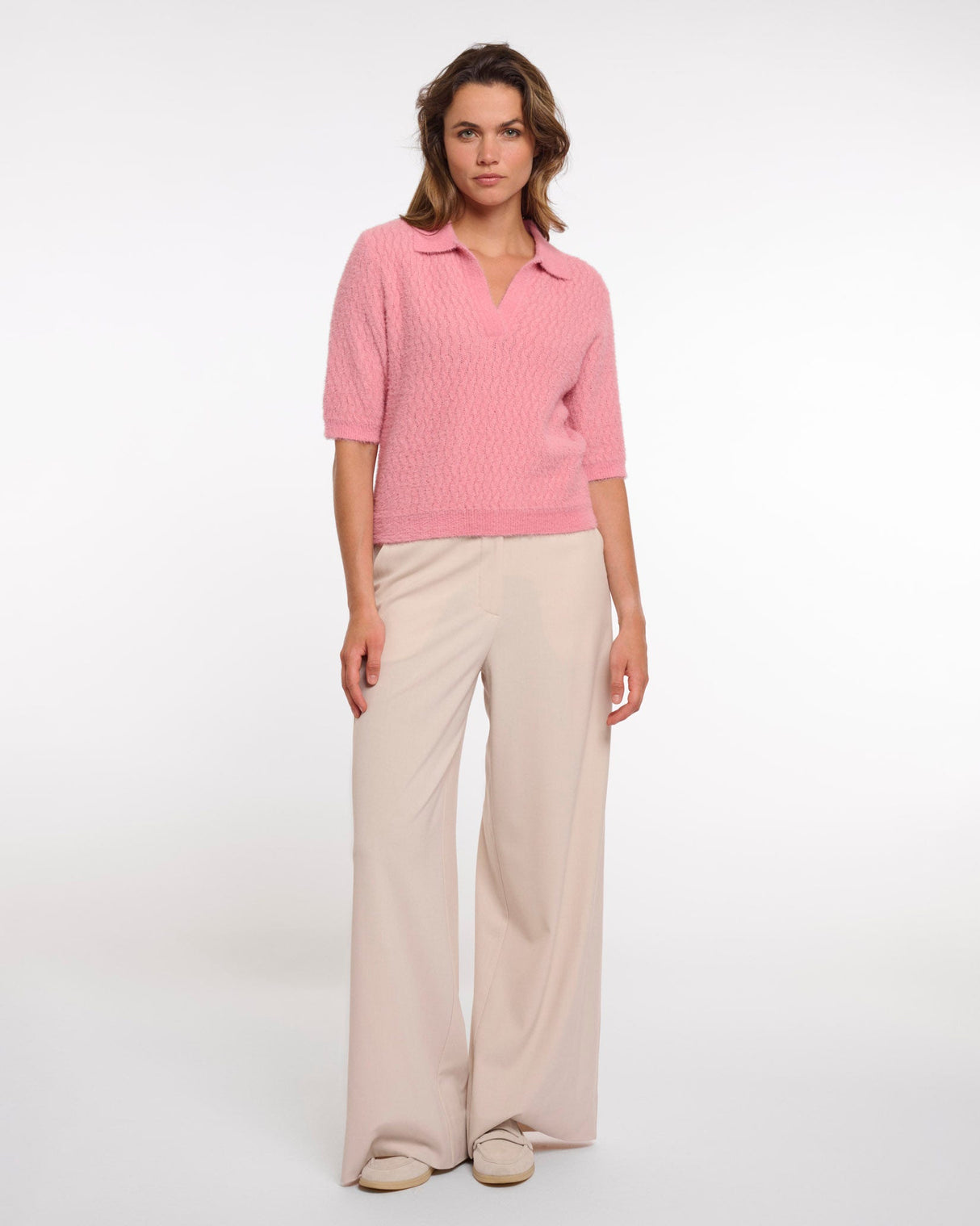 Confetti Pink Moisa Open Neck Collar Top