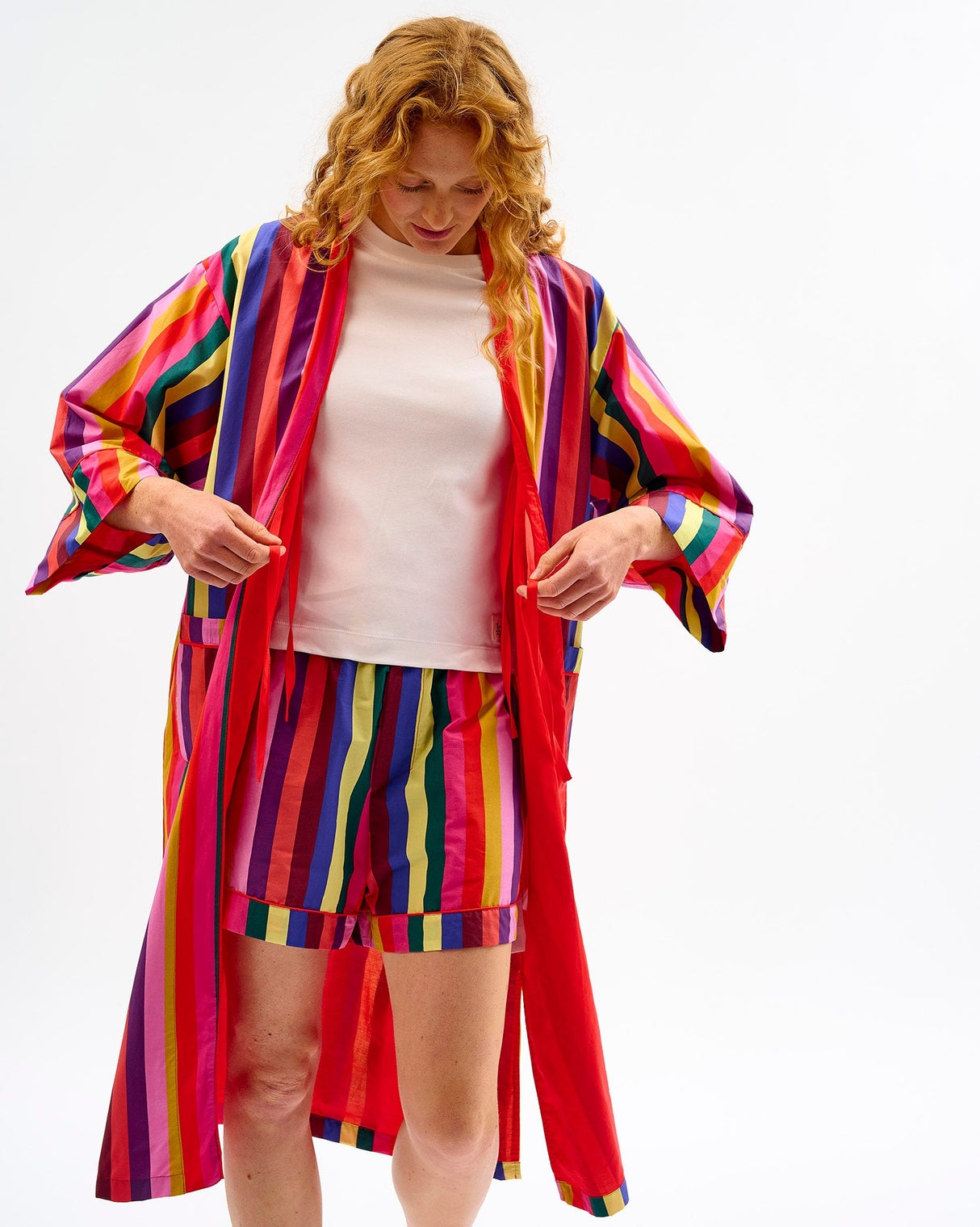 Multicolour Stripes Cotton Kimono