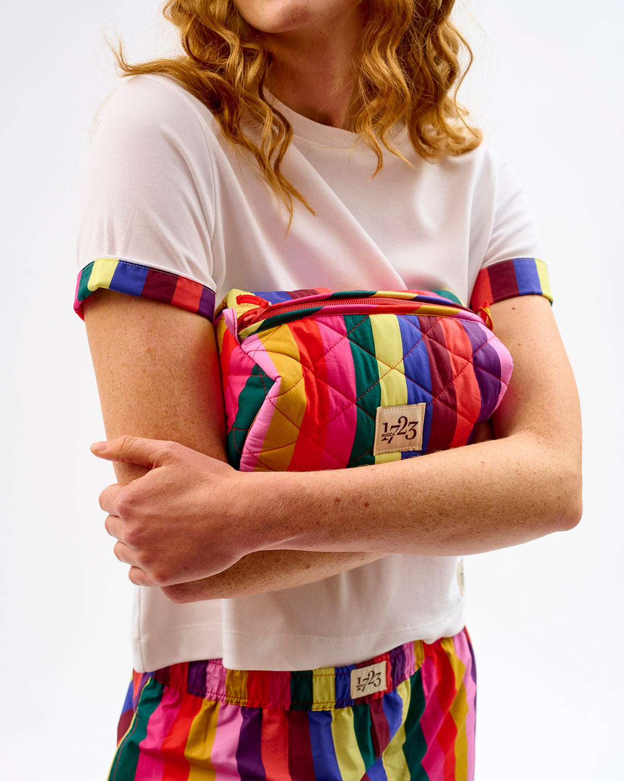 Multicolour Stripes Quilted Cotton Make-Up Bag