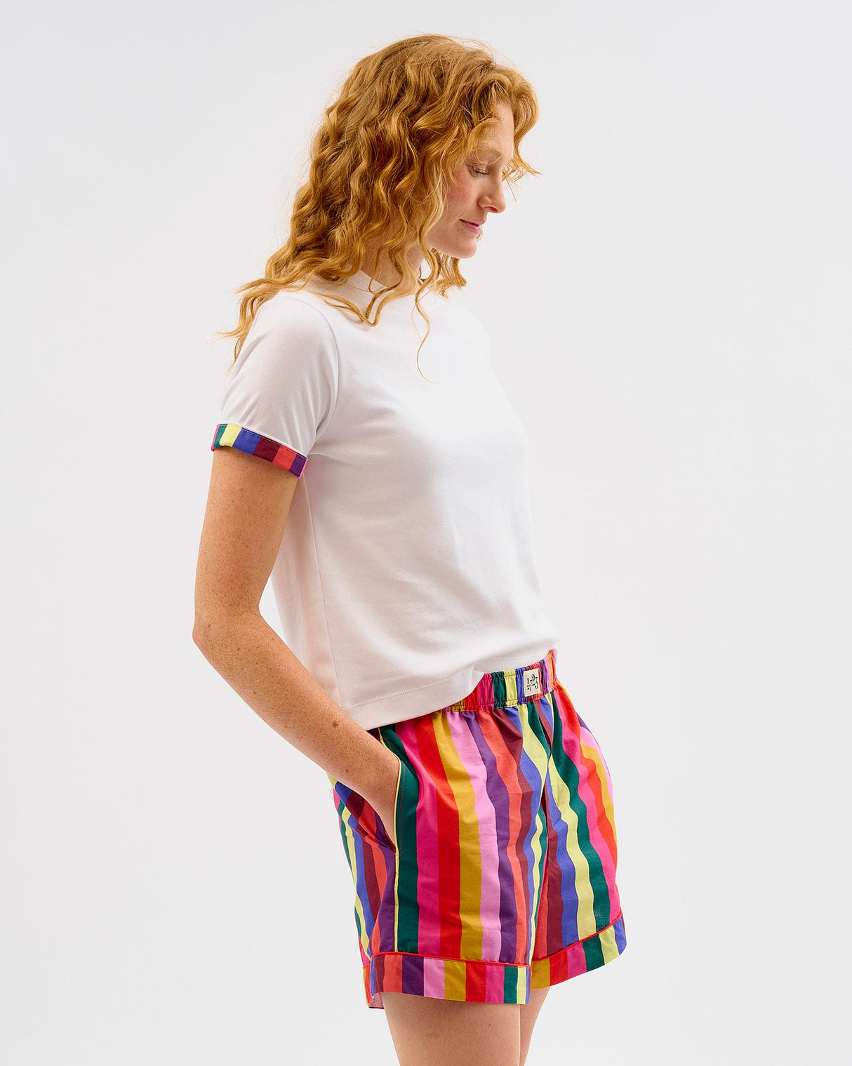 Multicolour Stripes White Cotton T-Shirt