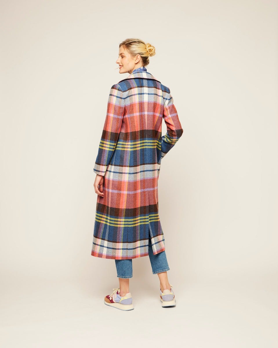 Multicolour Check Sky Lambswool Coat