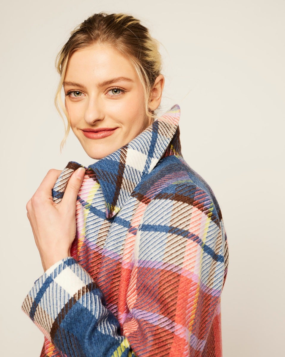 Multicolour Check Sky Lambswool Coat