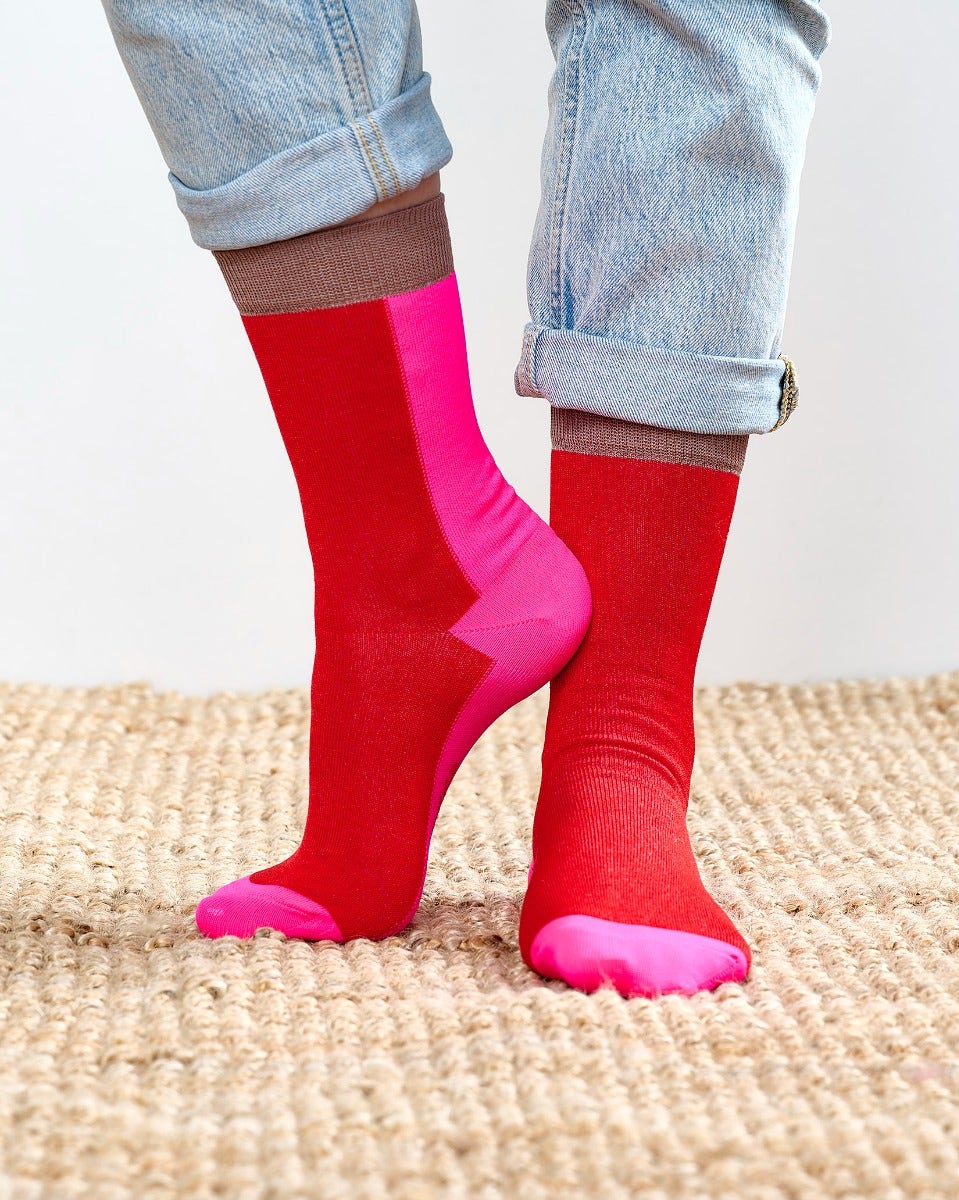 Neon Pink Mercerised Cotton Ankle Socks