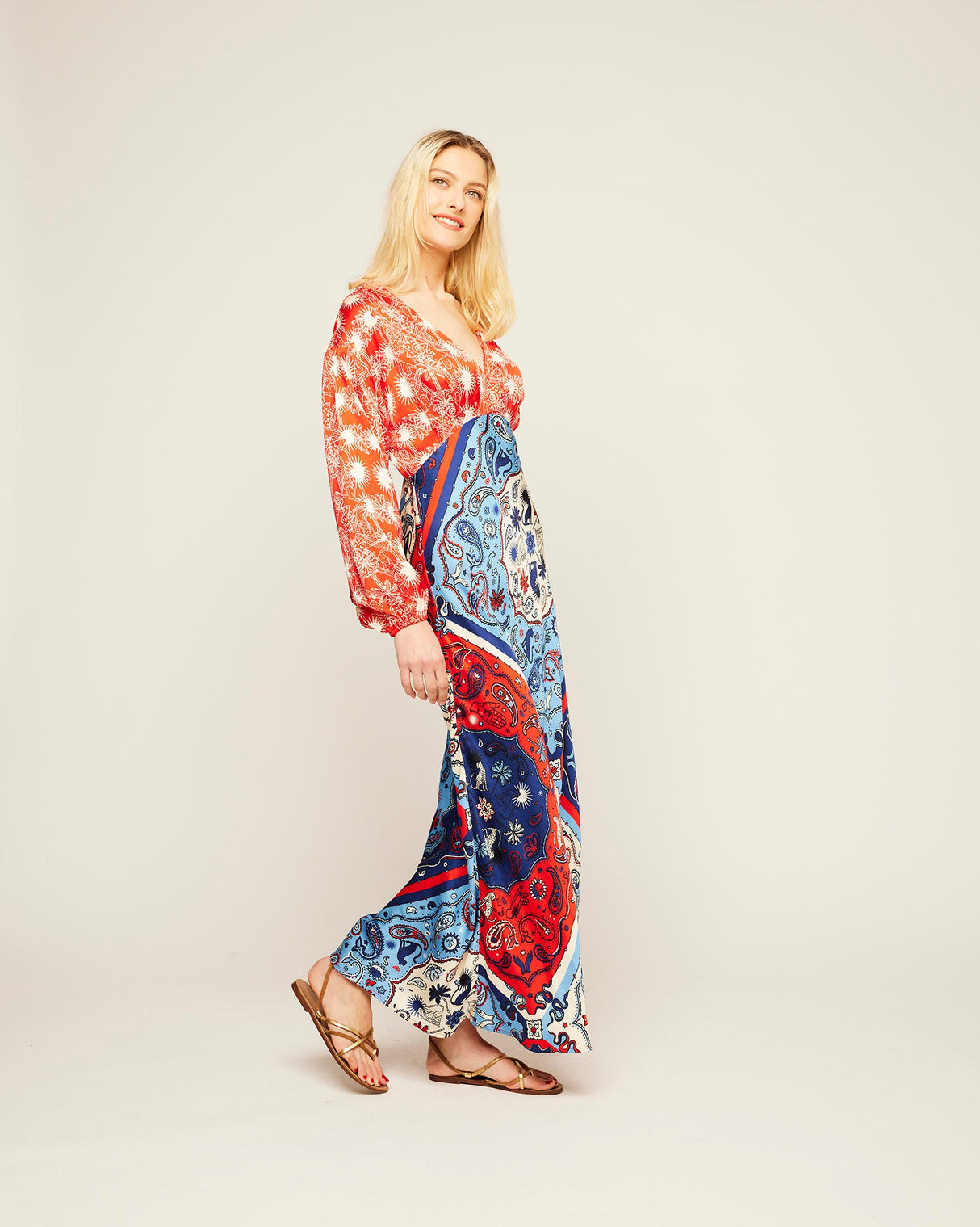 Red & Blue Bandana Print Clash Dress