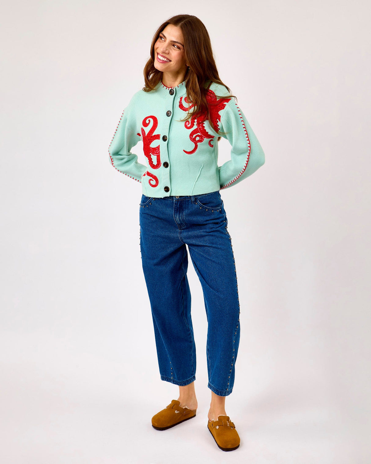 Blue Embroidered Octopus Knit Cardigan