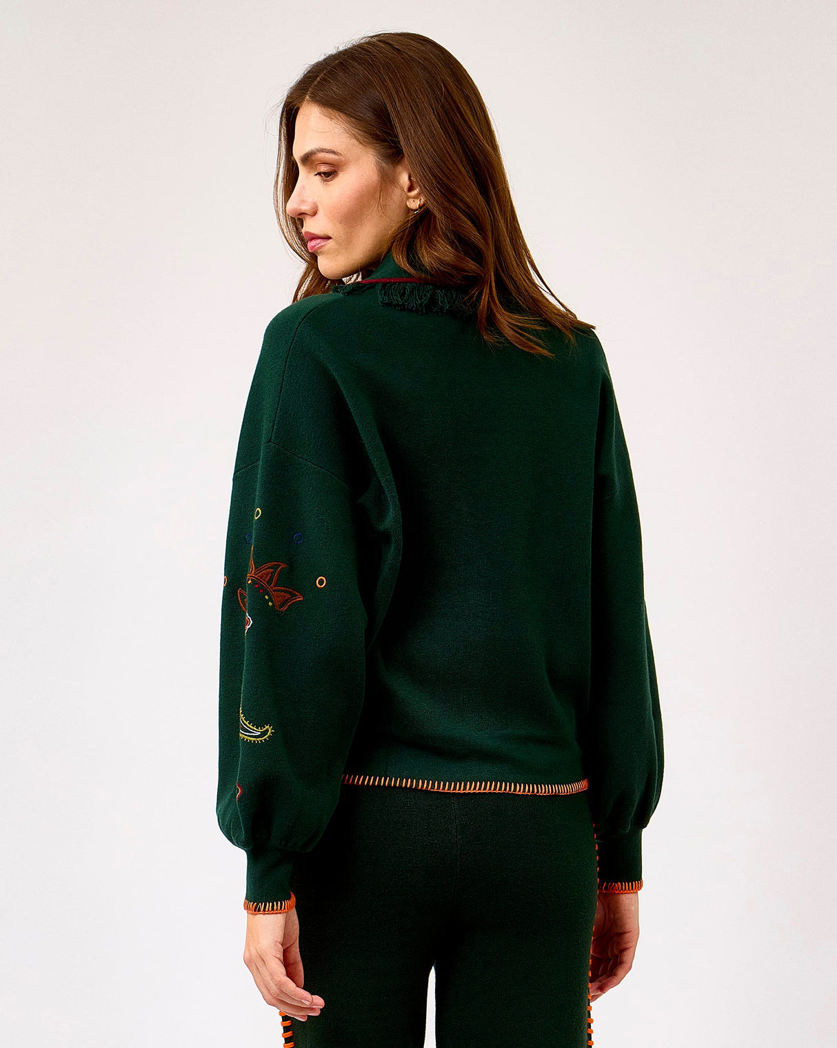 Bottle Green Embroidered Safari Cardigan