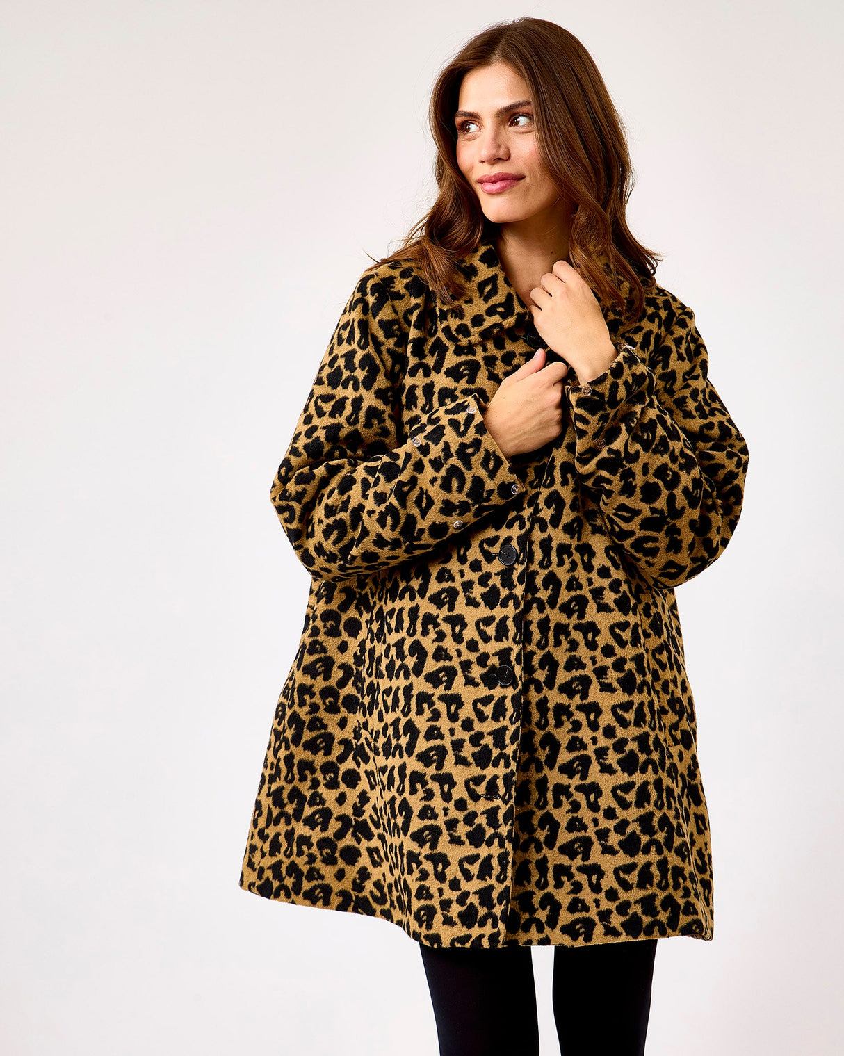 Leopard Print & Faux Fur Trim Coat