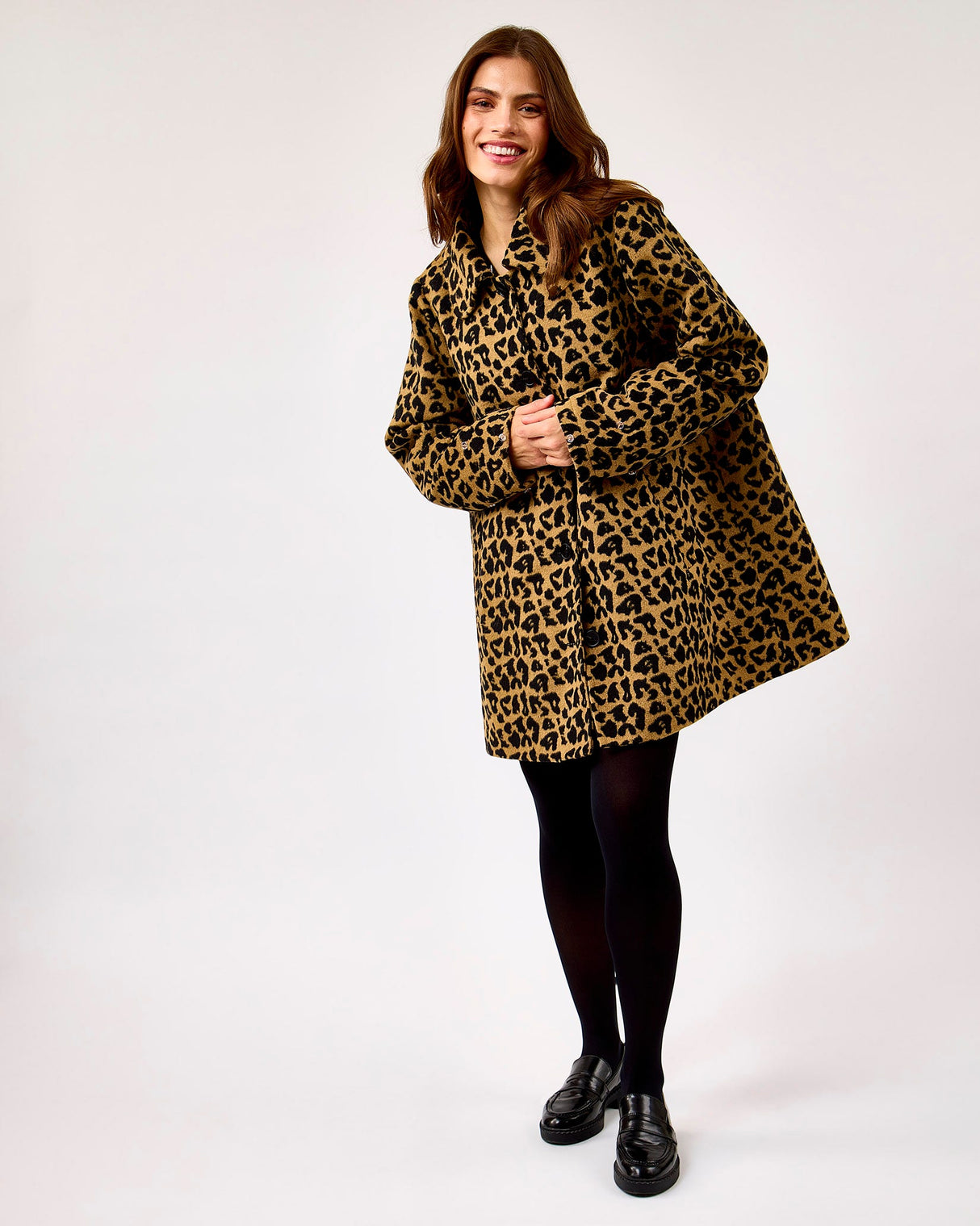 Leopard Print & Faux Fur Trim Coat