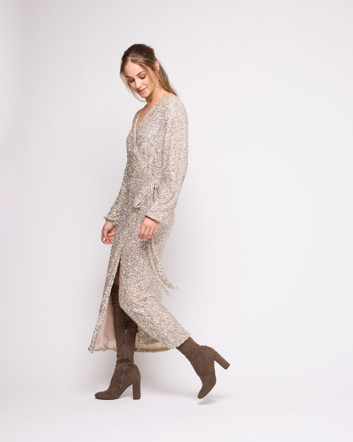 Silver Sequin Kira Wrap Dress