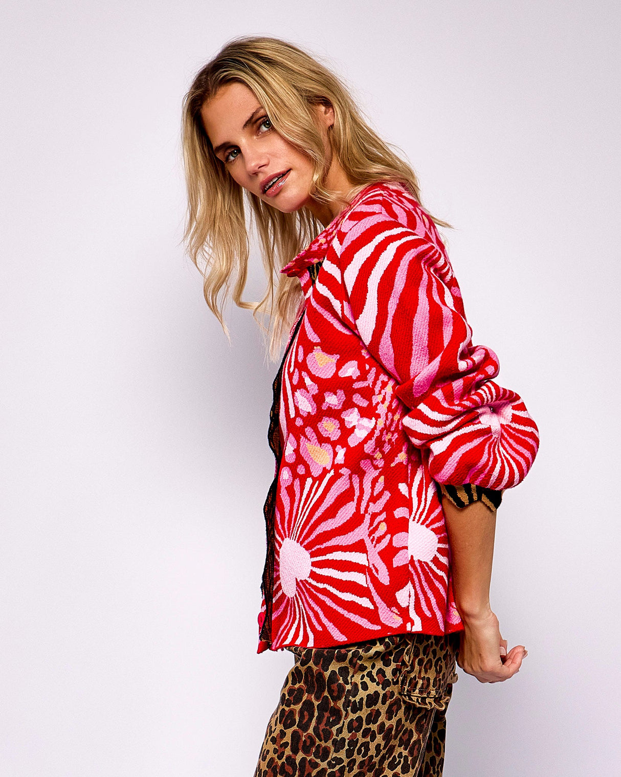 Red Valentina & Animal Print Cardigan