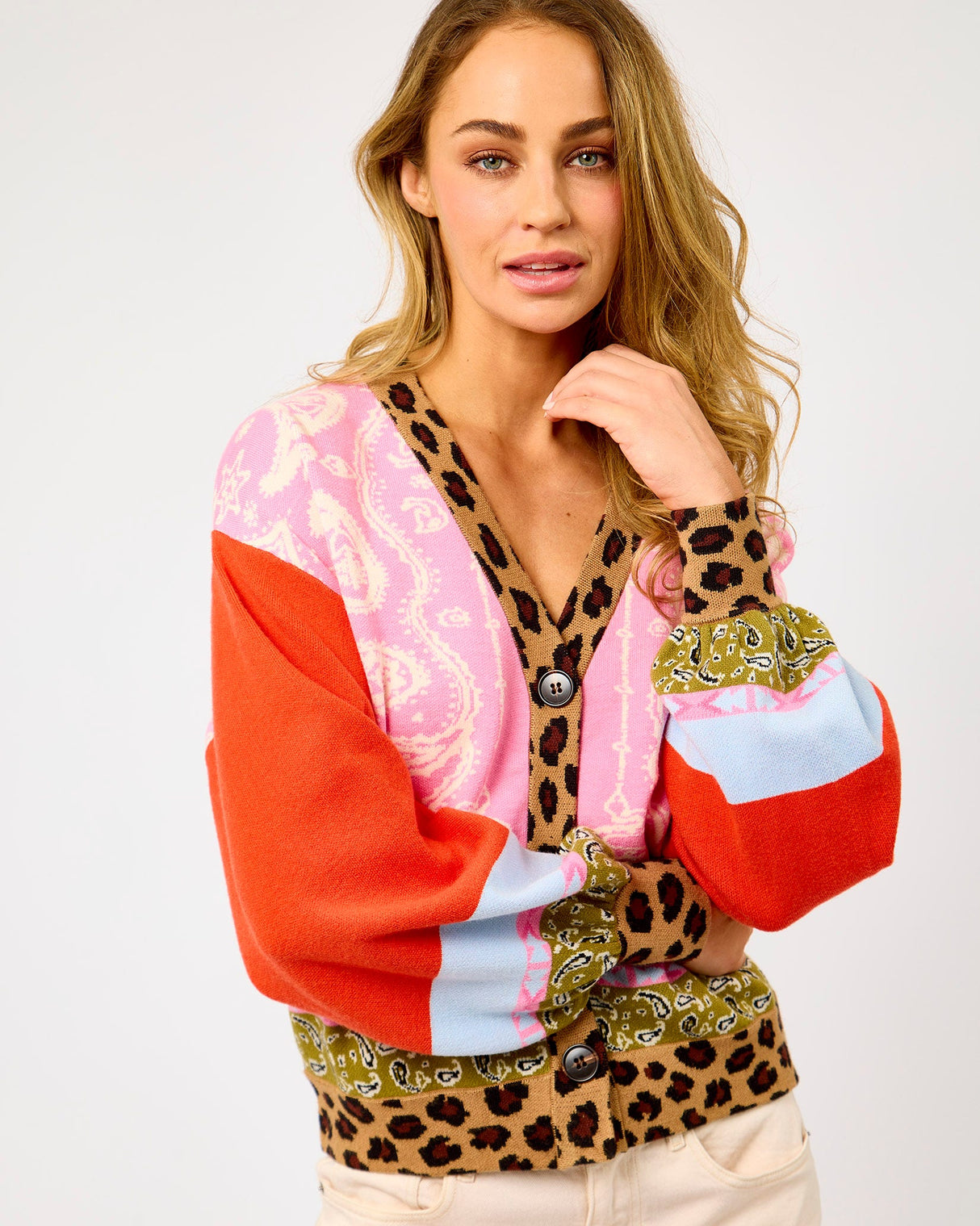 Multicolour Splice Bandana Printed Cardigan