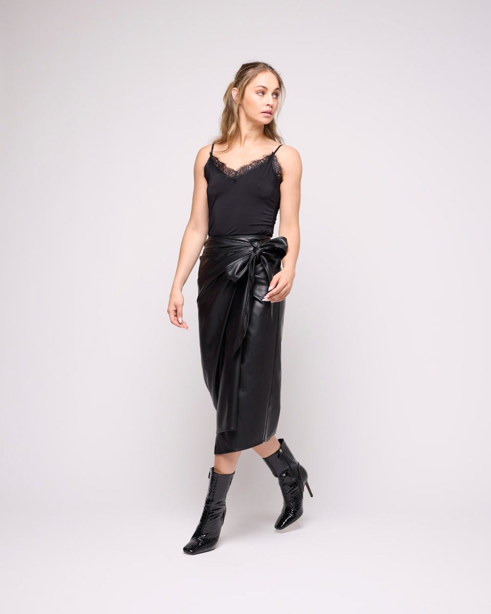 Black Jaspre Vegan Leather Wrap Skirt
