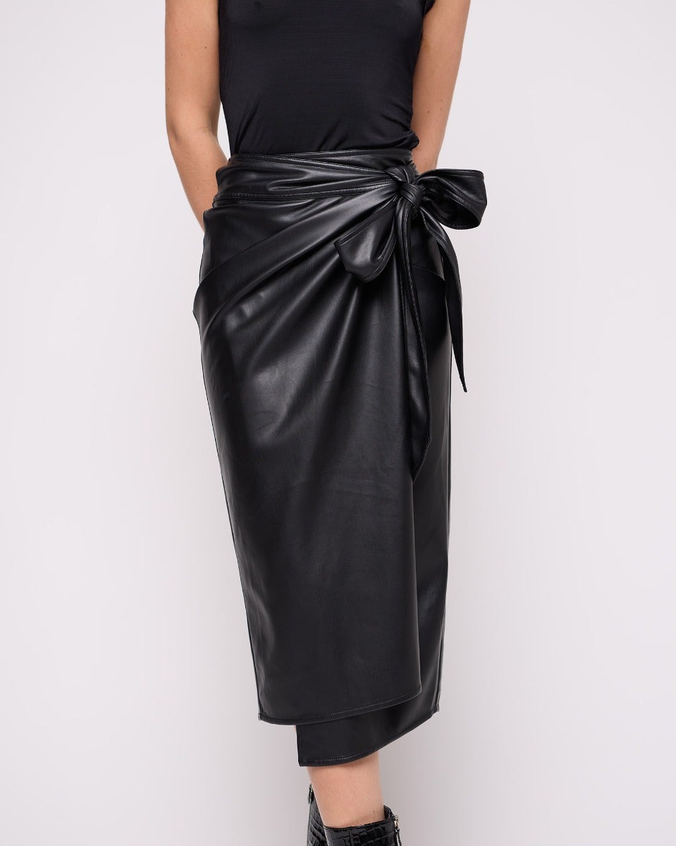 Black Jaspre Vegan Leather Wrap Skirt