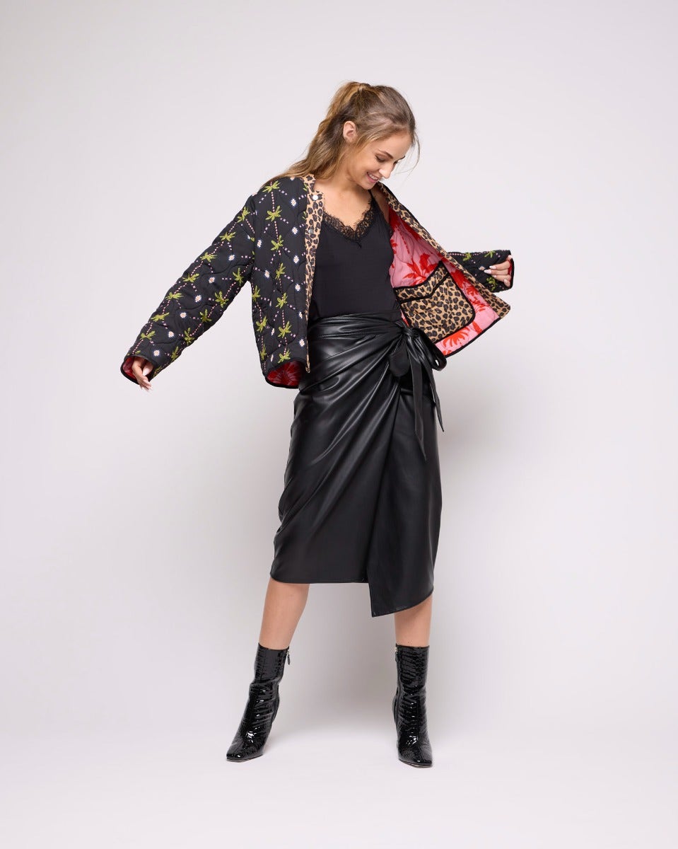 Black Jaspre Vegan Leather Wrap Skirt