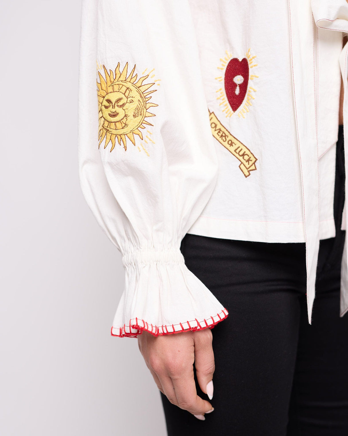 White Mystical Embroidered Tie Shirt