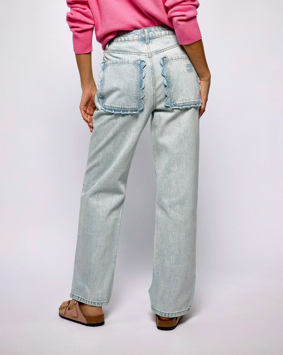Blue Denim Scallop Detail Jeans