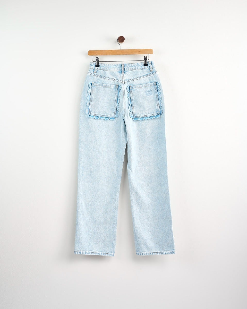 Blue Denim Scallop Detail Jeans