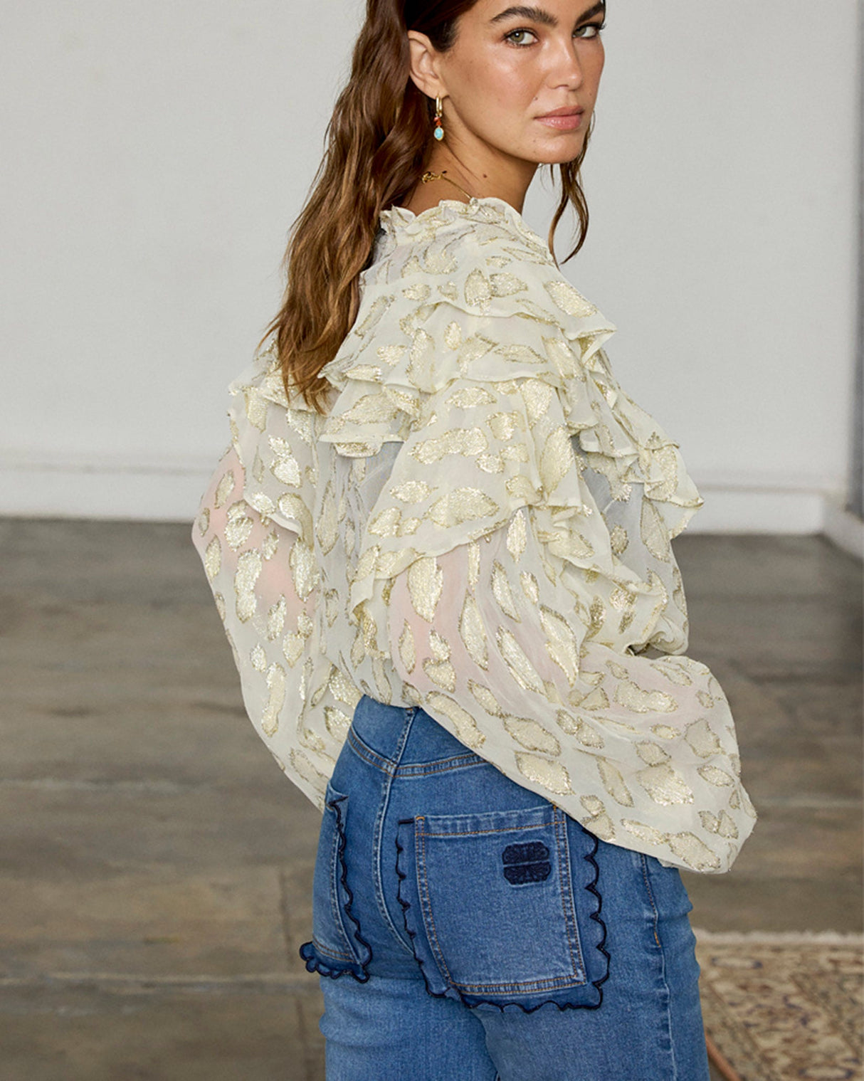 Blue Wash Flare Scallop Jeans