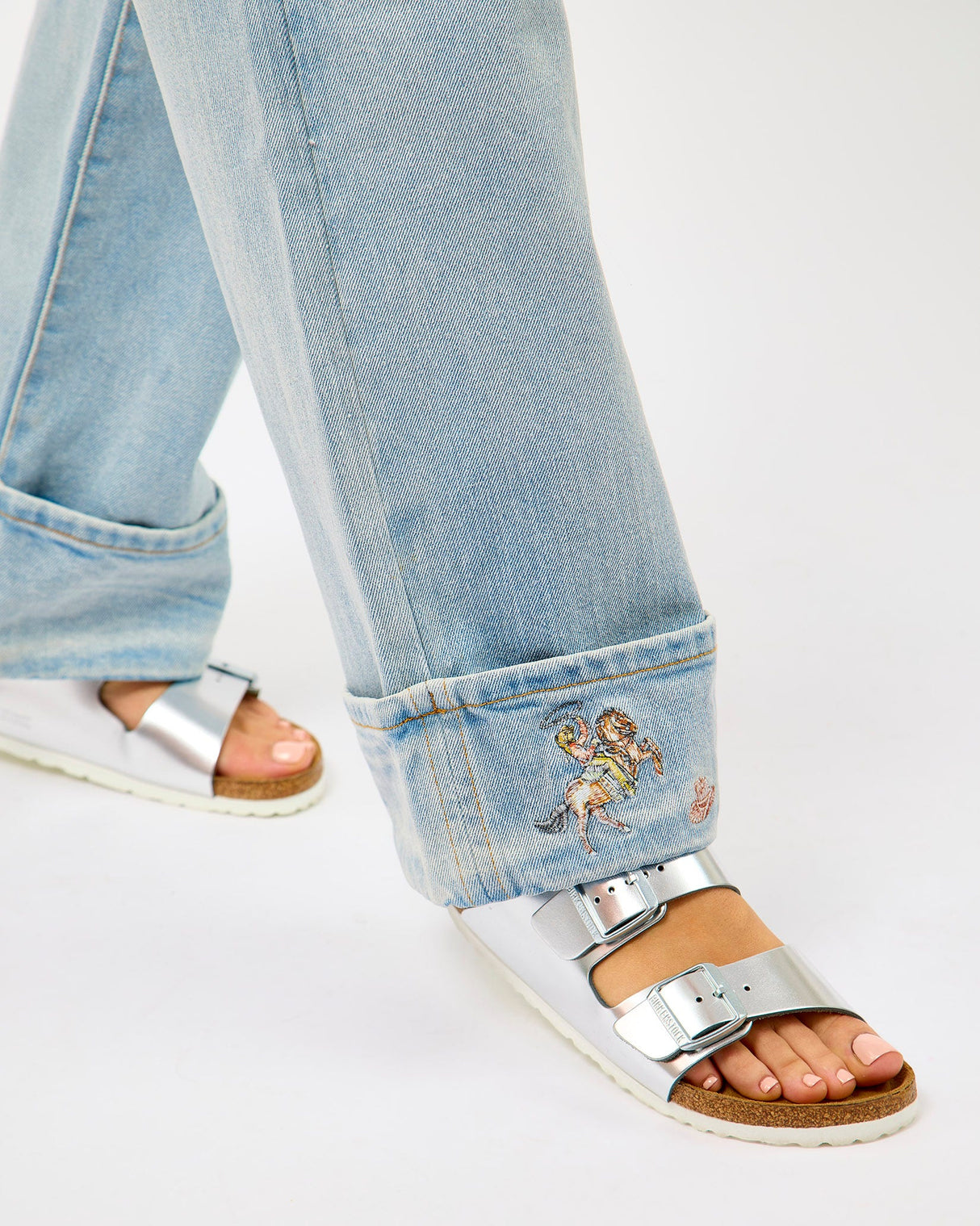 Blue Light Wash Cowboy Turn Up Jeans