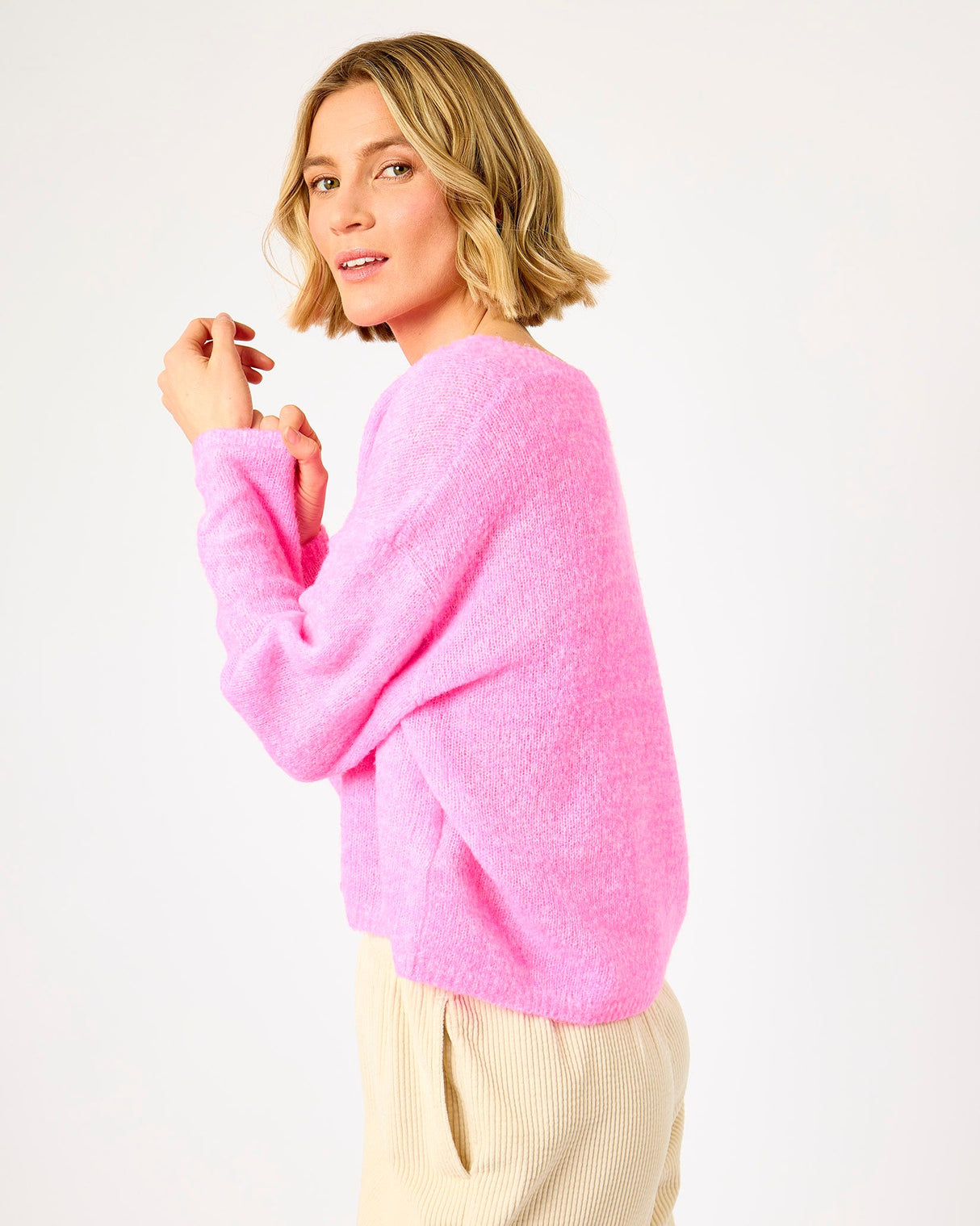 Fluorescent Petunia Heather Nuggy Cardigan