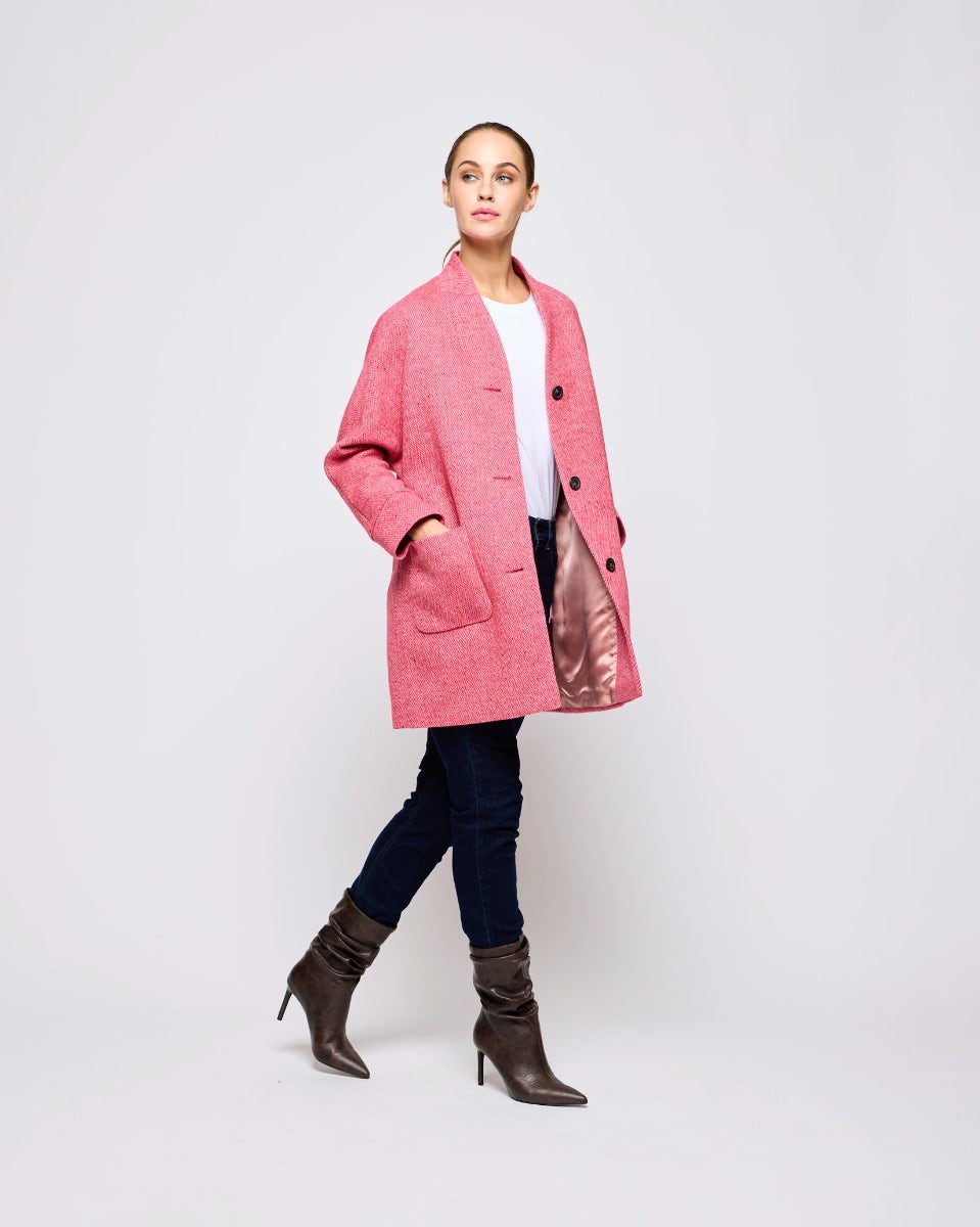 Raspberry Oak Donegal Wool Coat