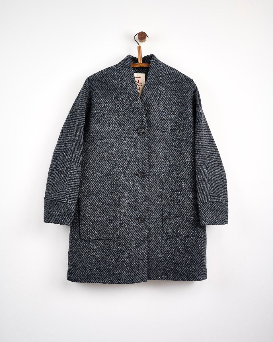 Oak Grey & Black Donegal Wool Coat