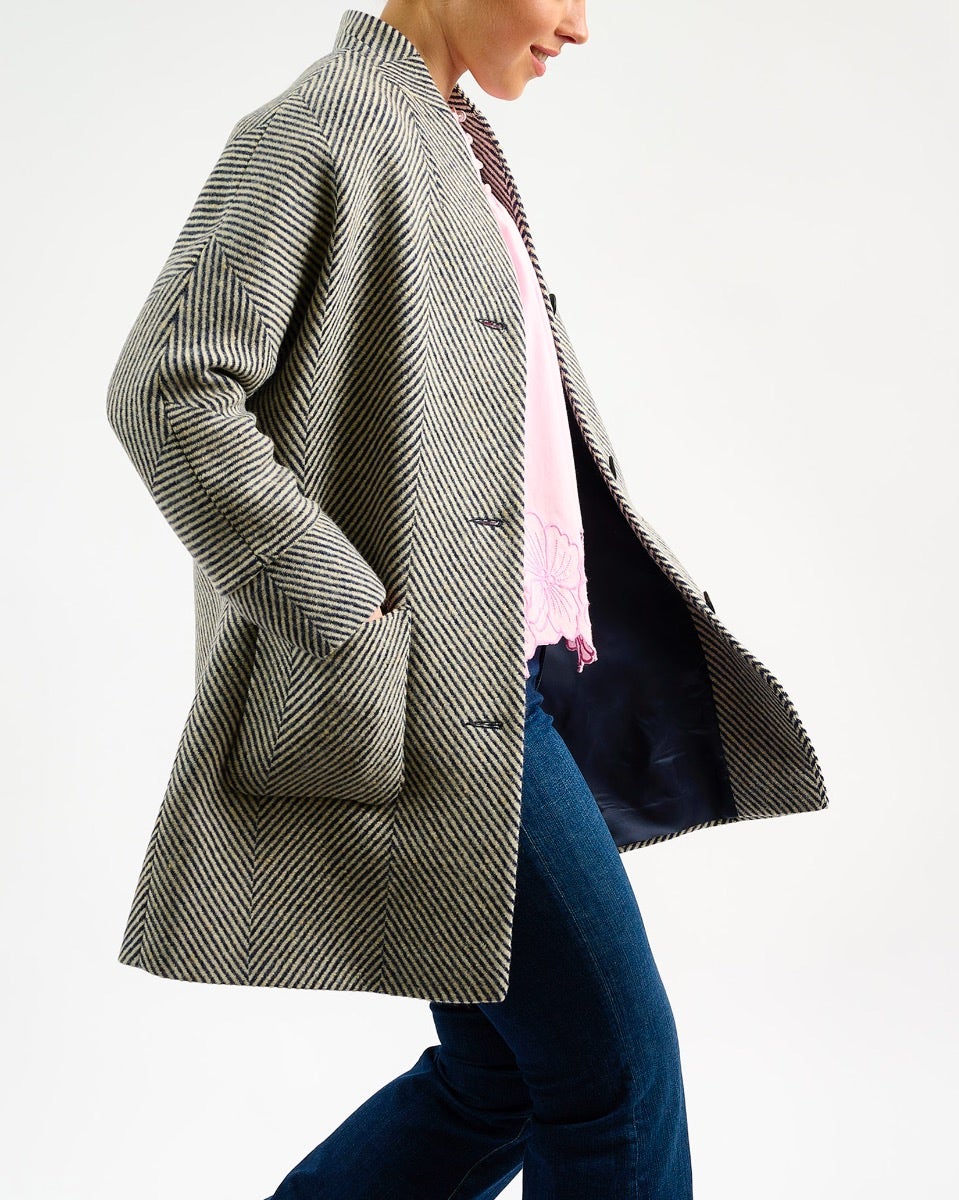 Oak Navy & Cream Donegal Wool Coat