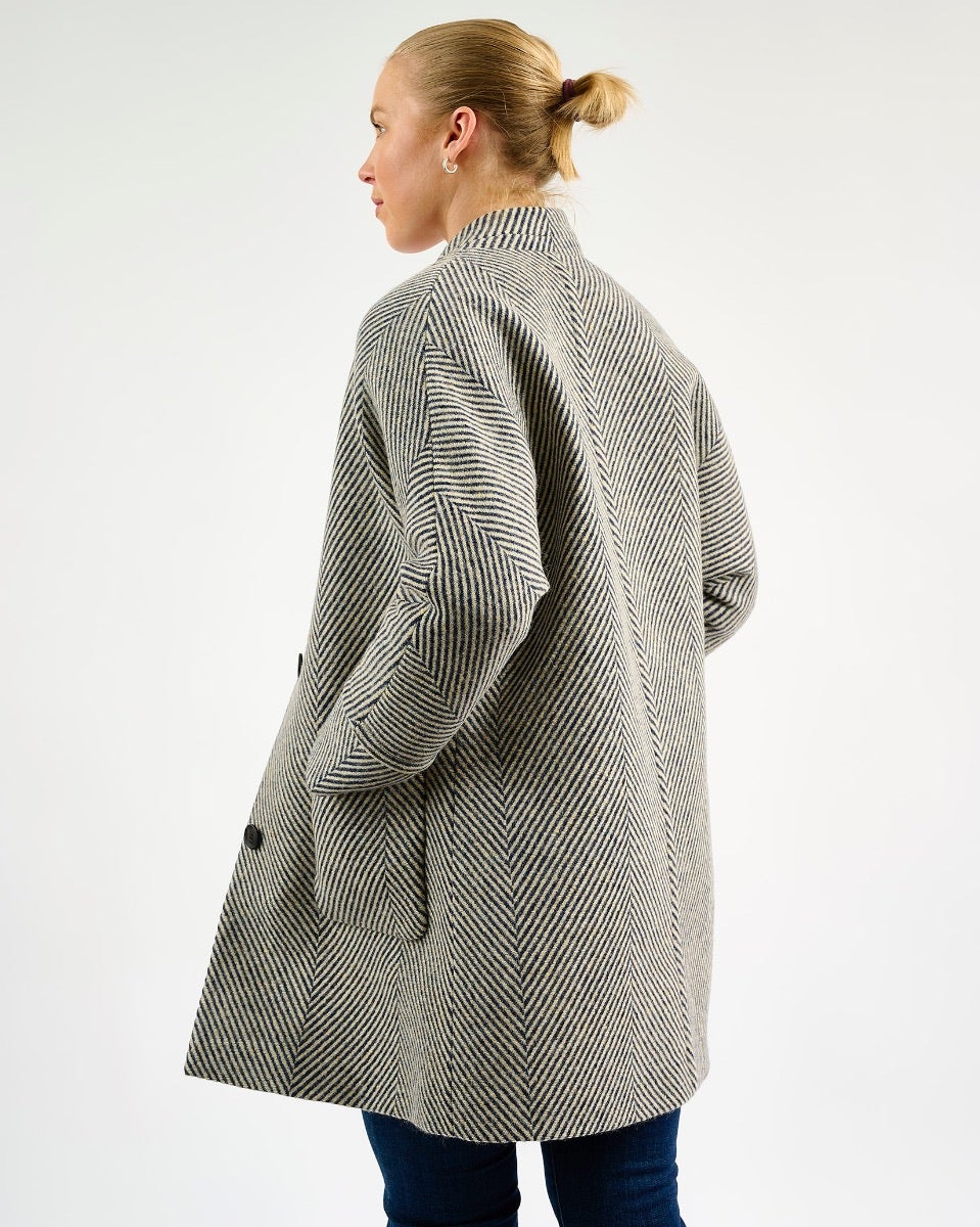 Oak Navy & Cream Donegal Wool Coat