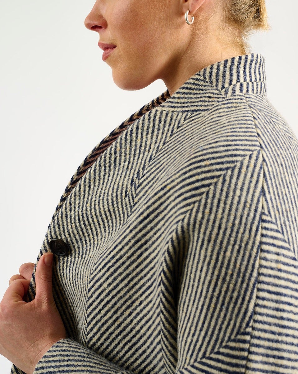 Oak Navy & Cream Donegal Wool Coat