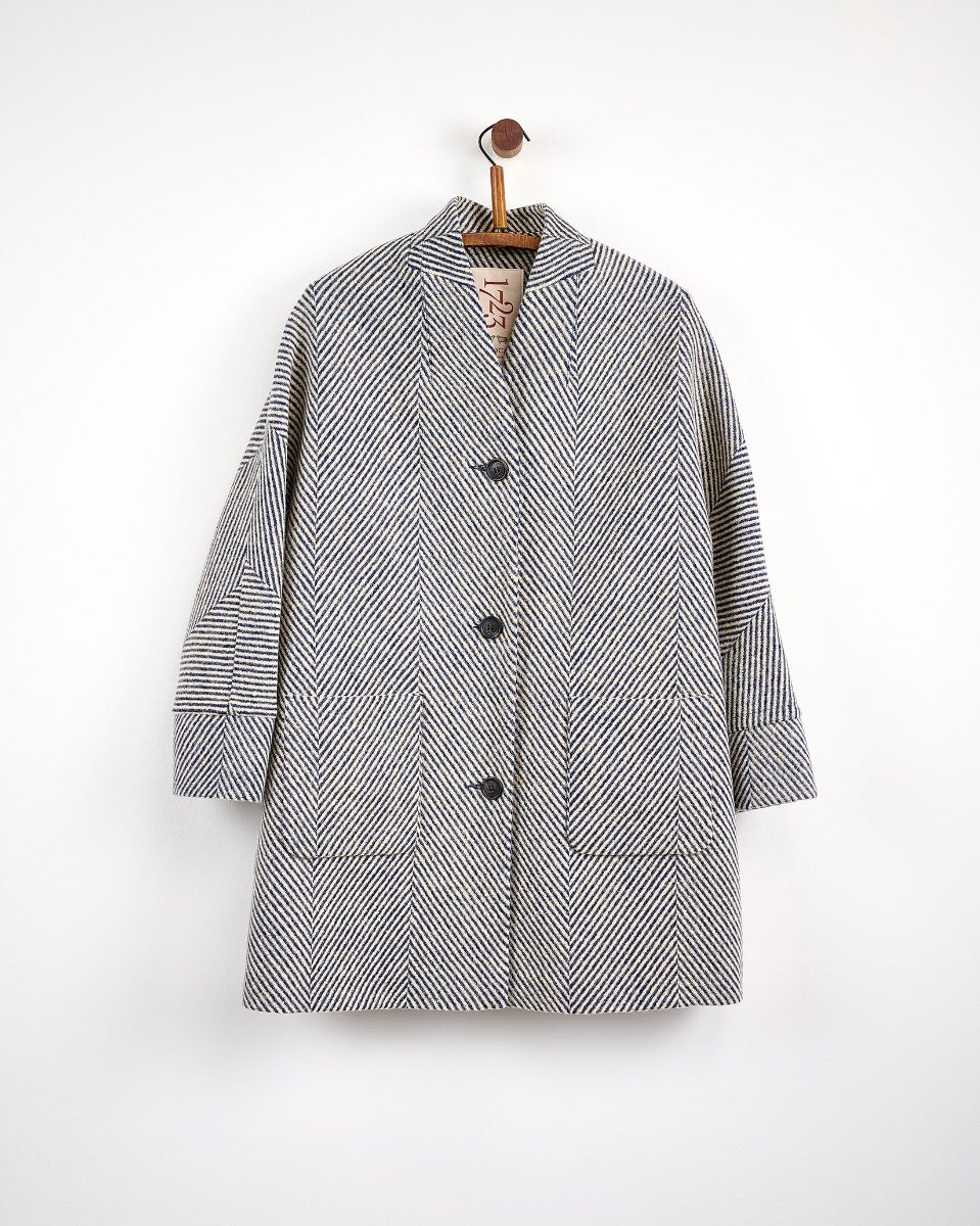 Oak Navy & Cream Donegal Wool Coat