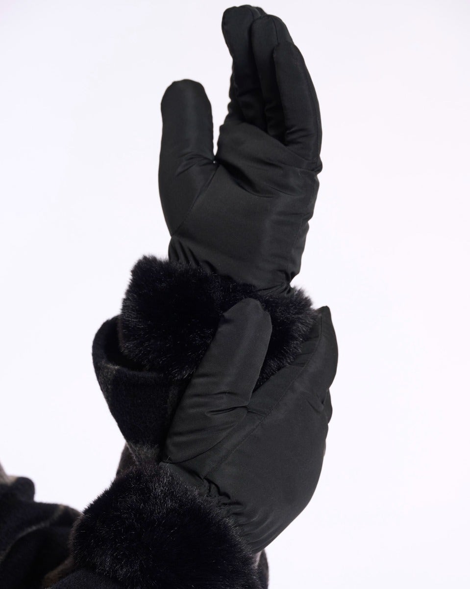 Black Omaire Faux Fur Padded Gloves