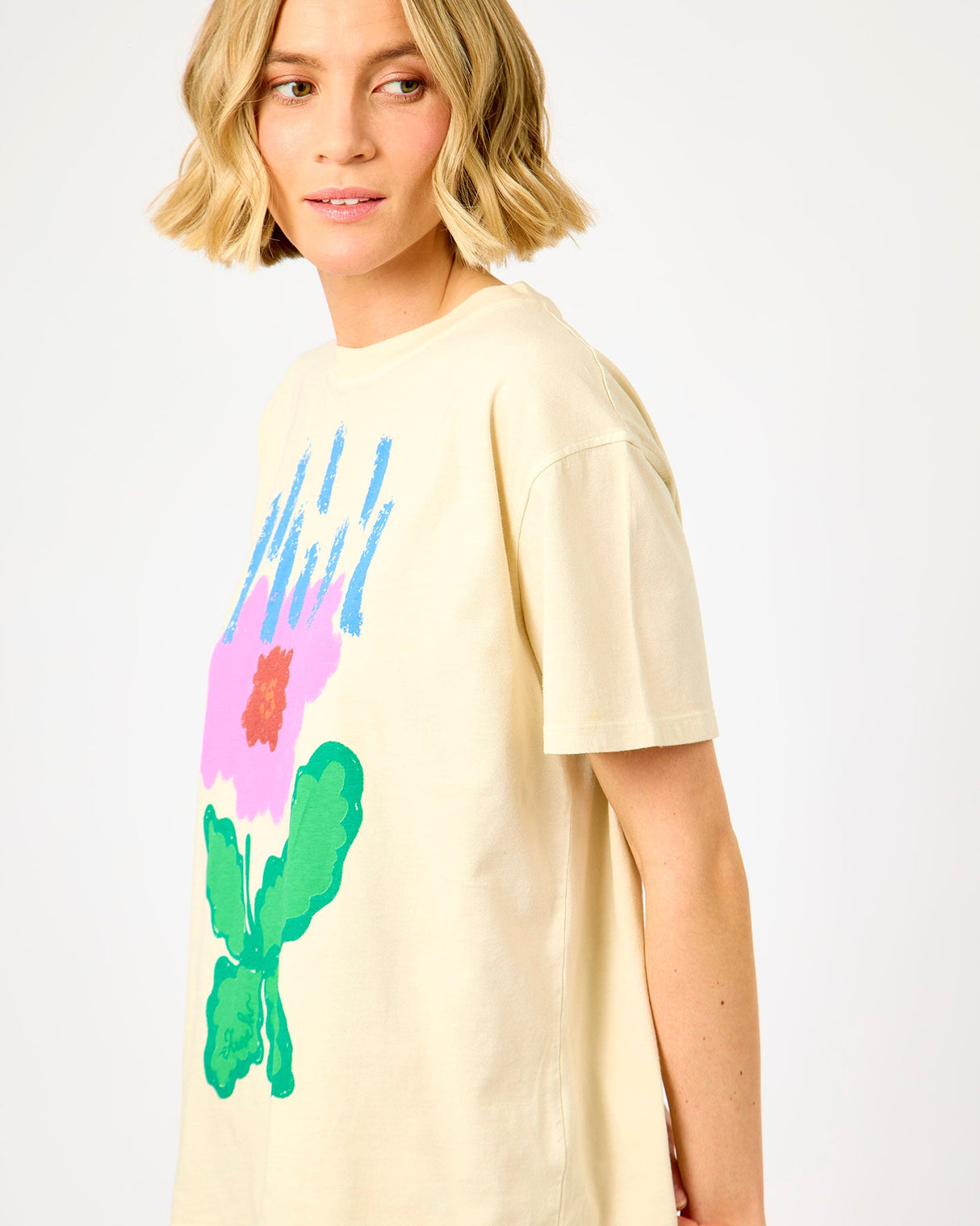 Cream-Floral-Print-Pistia-Cotton-T-Shirt