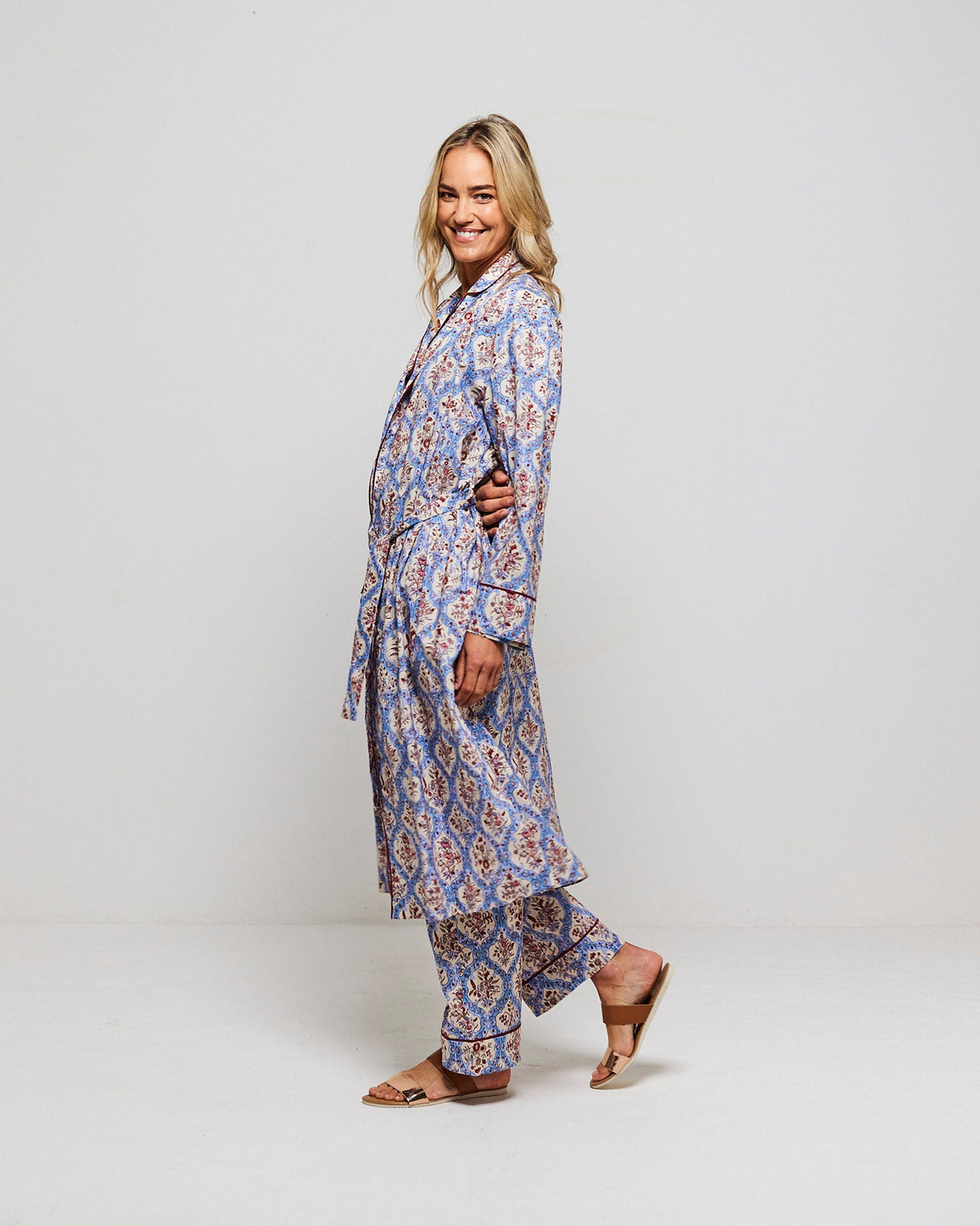Blue Pretty Trellis Cotton Dressing Gown