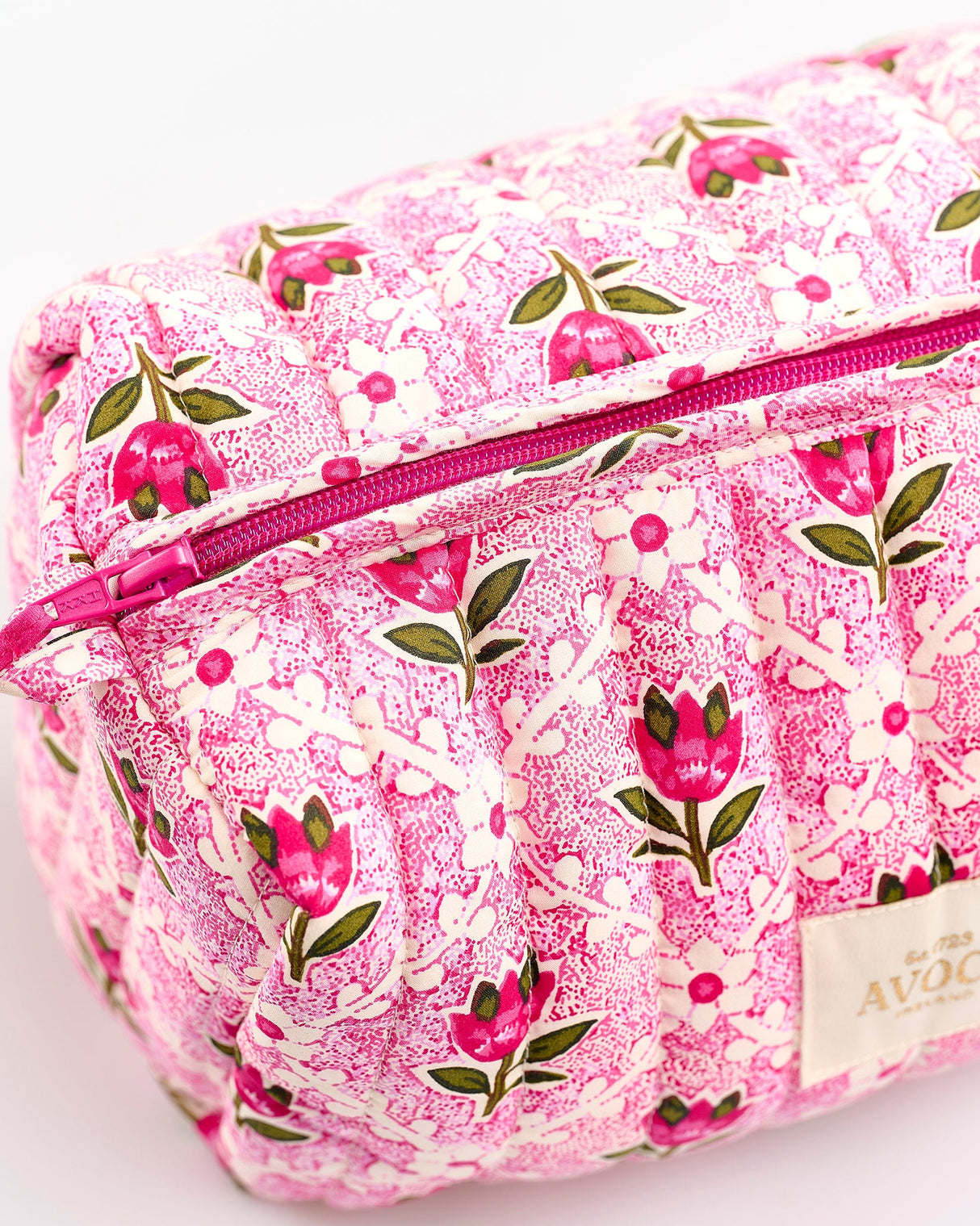 Pink Tulip Quilted Cosmetic Bag