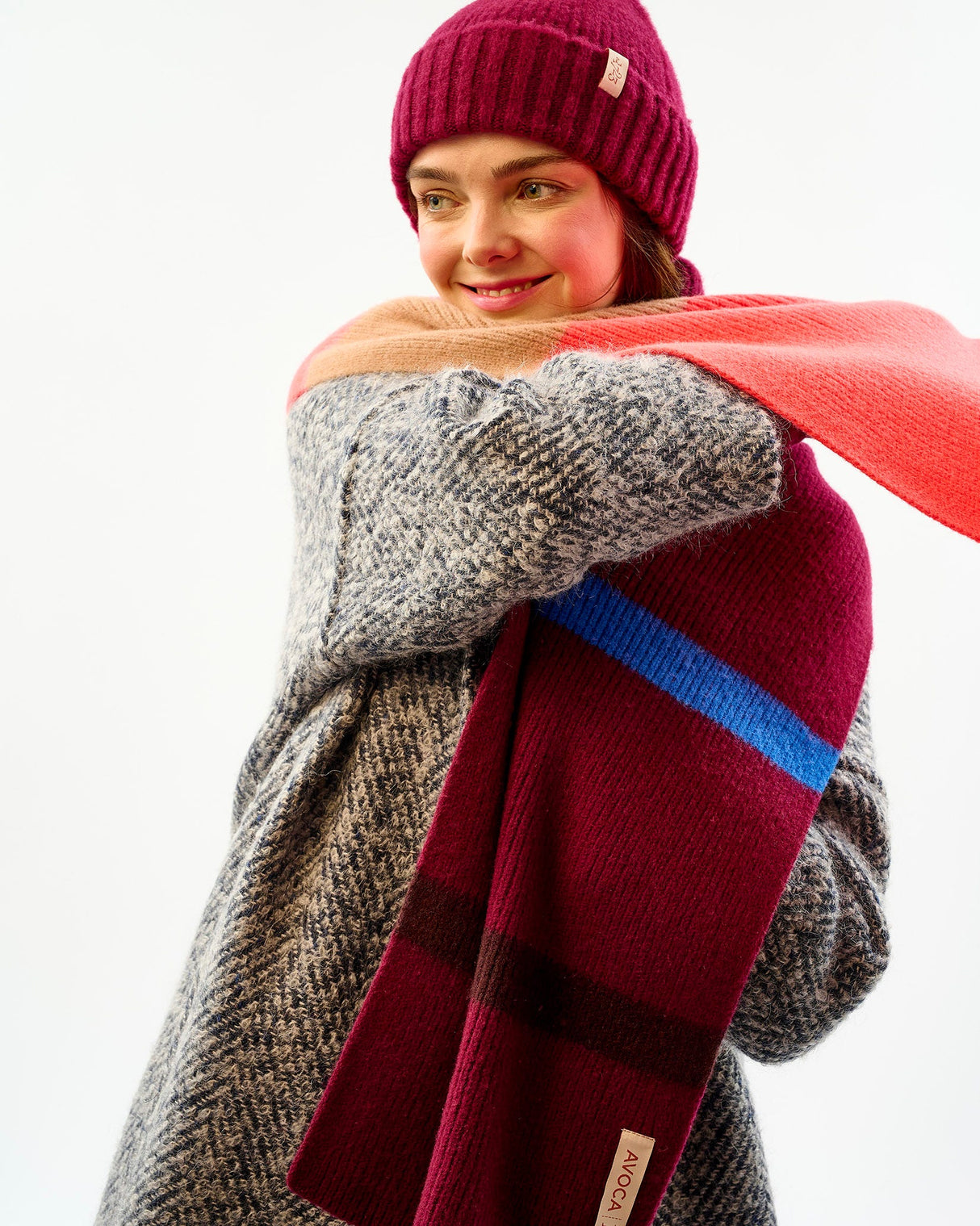 Neon-Orange-Bordeaux-Brushed-Lambswool-Stripe-Scarf