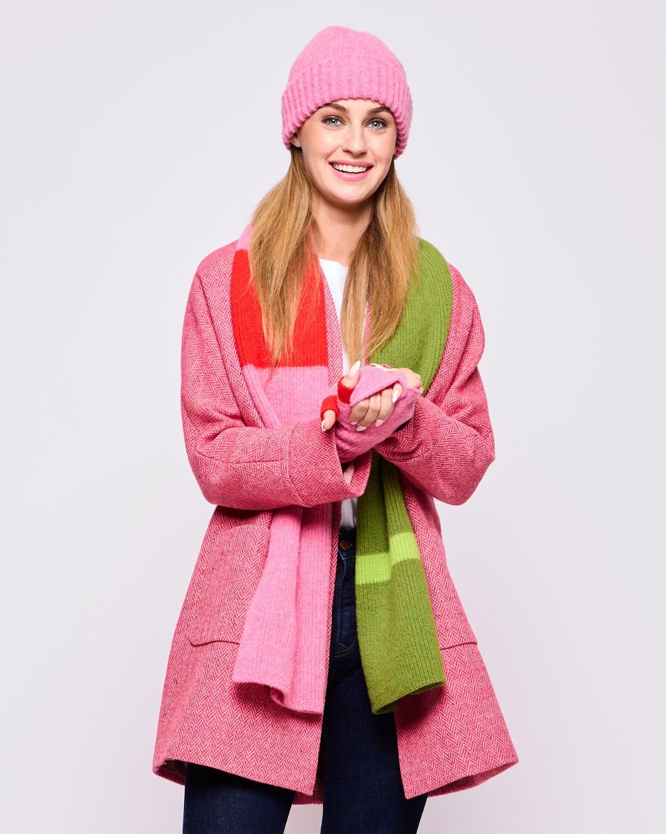 Nougat Pink & Moss Brushed Lambswool Scarf