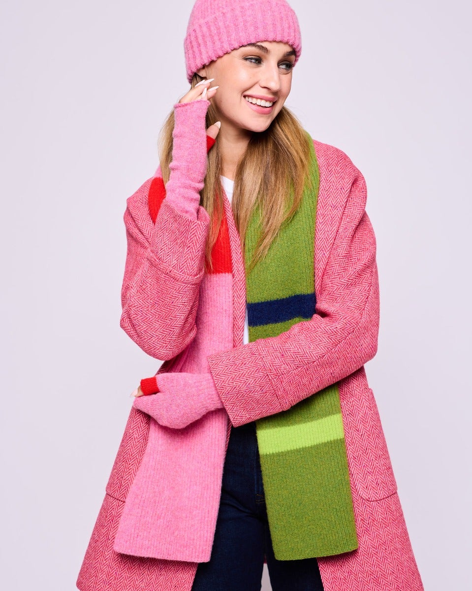 Nougat Pink & Tartan Lambswool Fingerless Mittens