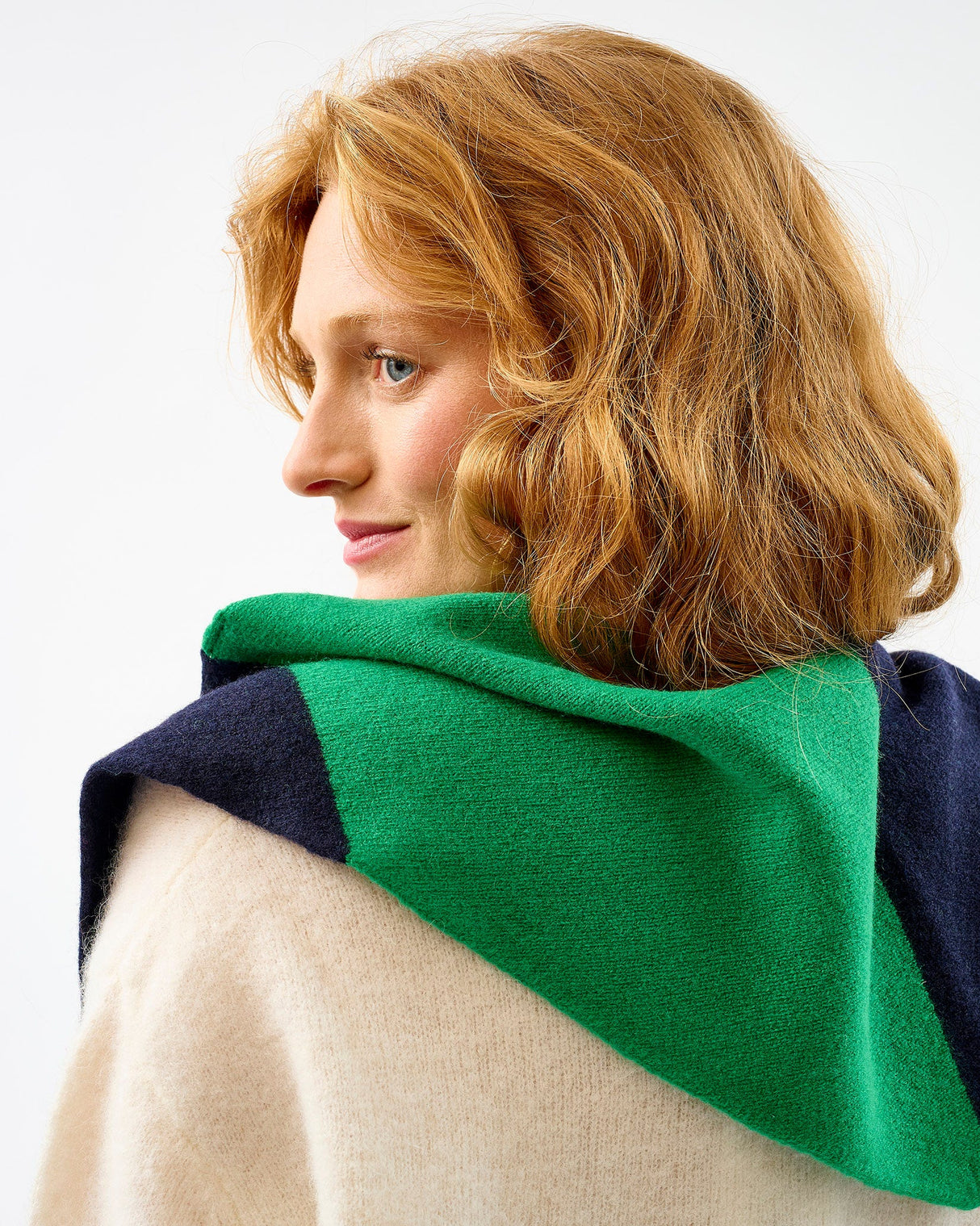 Billiard & Navy Lambswool Scout Stripe Triangle Scarf