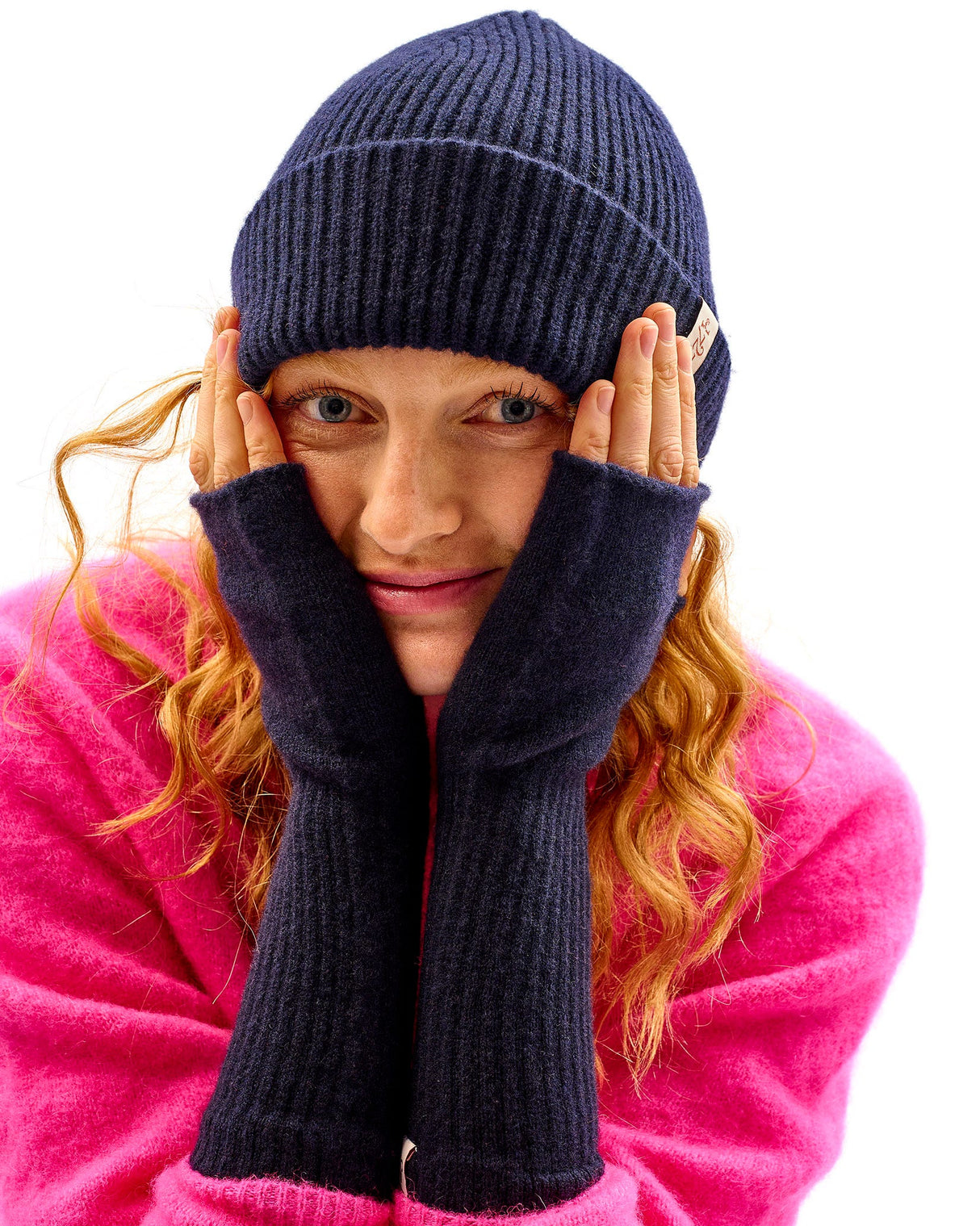 Navy Lambswool Fingerless Mittens