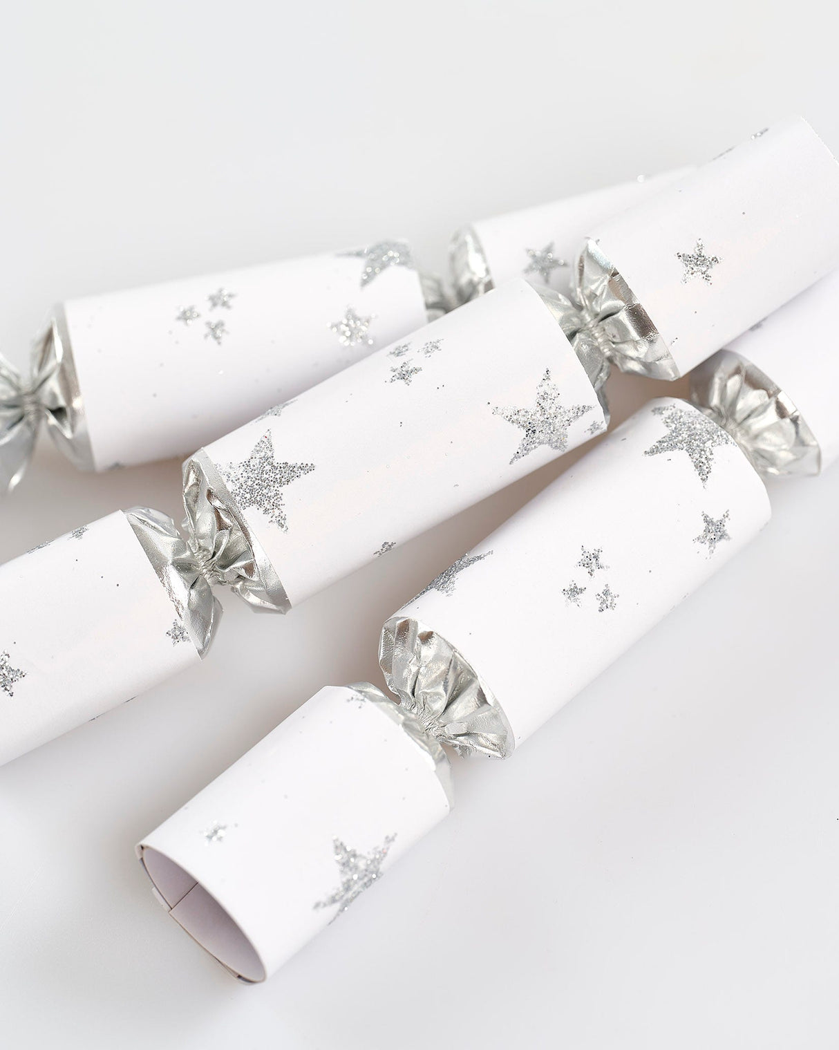 Silver Glitter Stars Handmade Mini Christmas Crackers