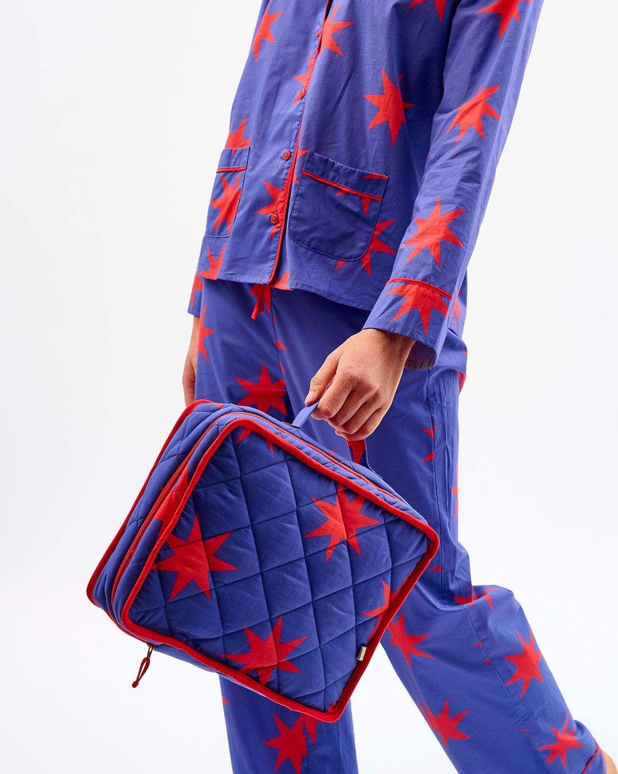 Red Stars Cotton Large Cosmetic Bag
