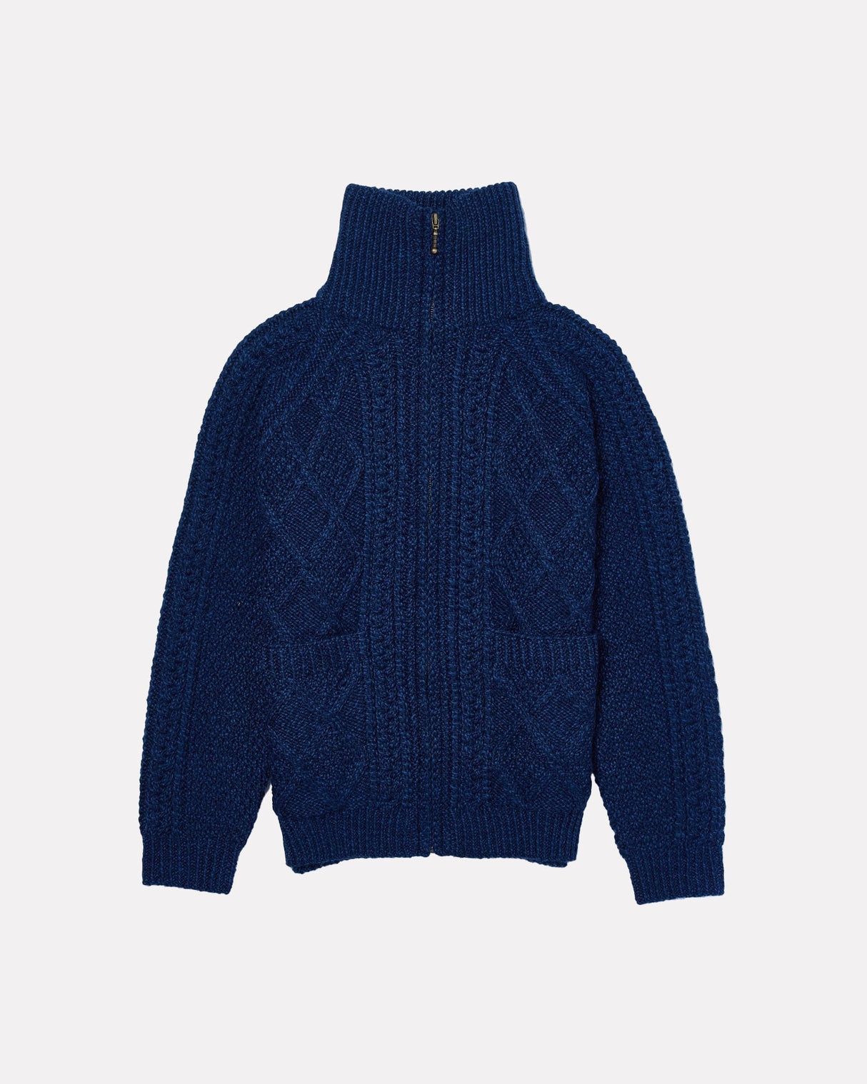 Navy-Aran-Merino-Wool-Zip-Knit-Cardigan