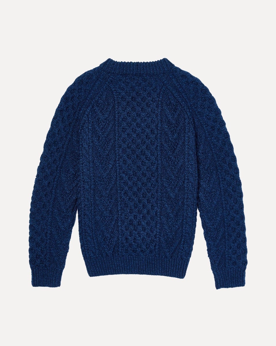 Navy Aran Merino Wool Honeycomb Knit Sweater