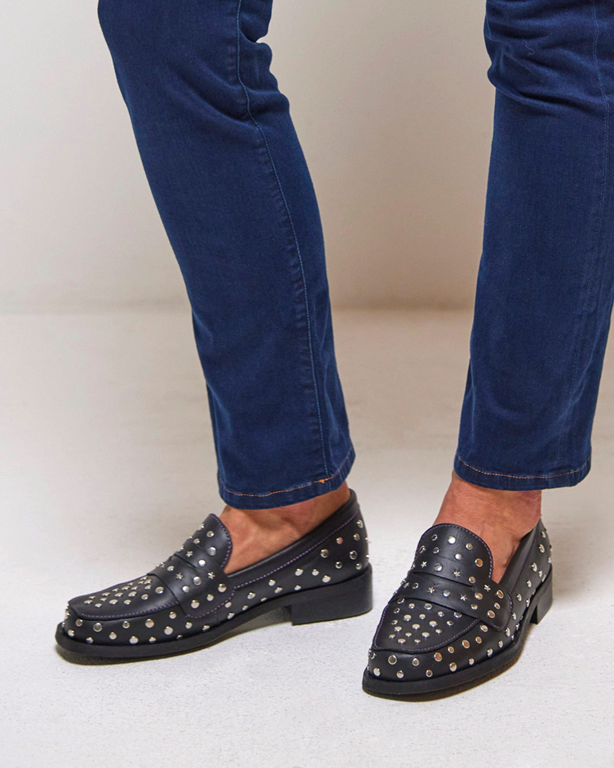 Black Pim Studded Leather Loafer