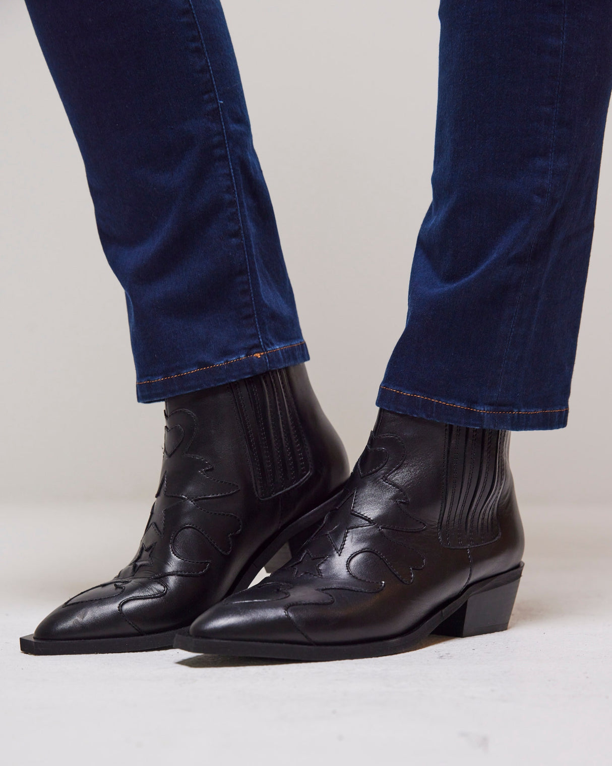 Black Tammy Leather Western Ankle Boot